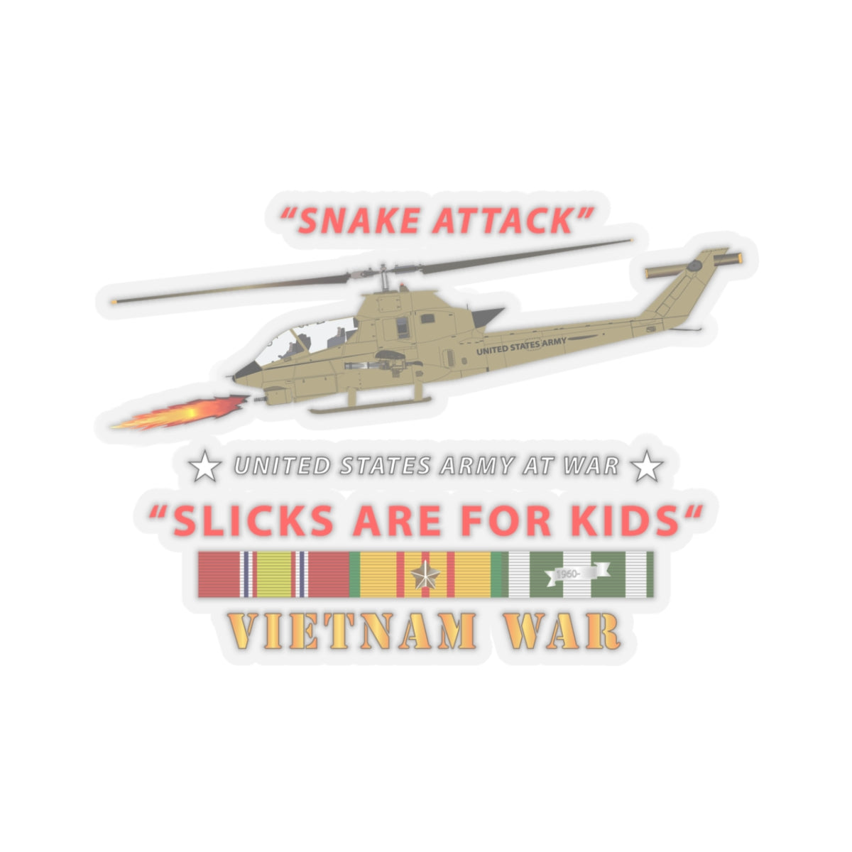 Kiss-Cut Stickers - AH-1 Cobra - Snake Attack - Slicks are for Kids w VN SVC