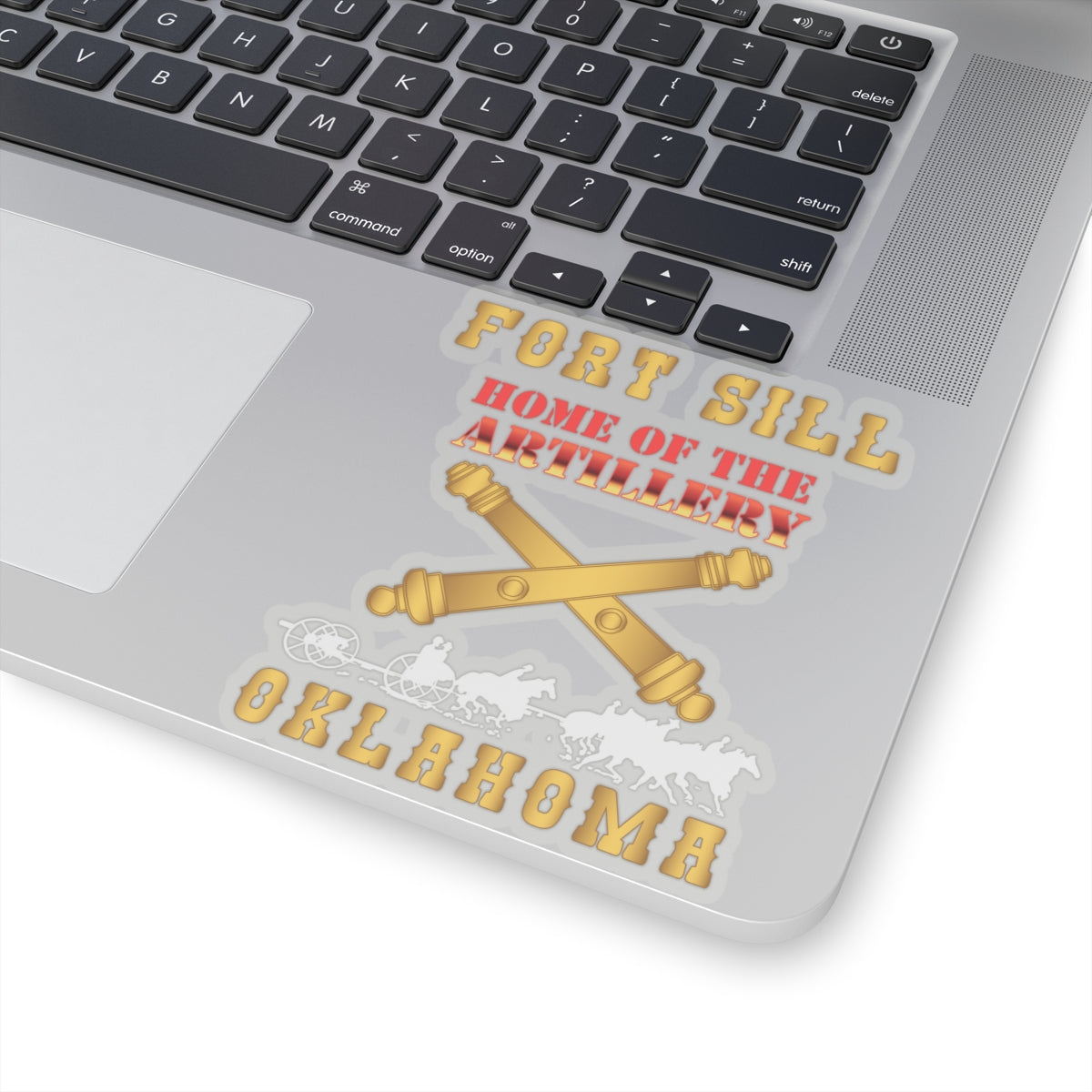 Kiss-Cut Stickers - Fort SIll, Home of Artillery w Cassion - Gold X 300