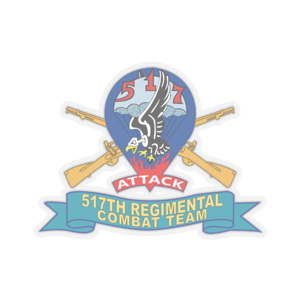 Kiss-Cut Stickers - 517th Regimental Combat Team (RCT) - Infantry w Br - Ribbon X 300