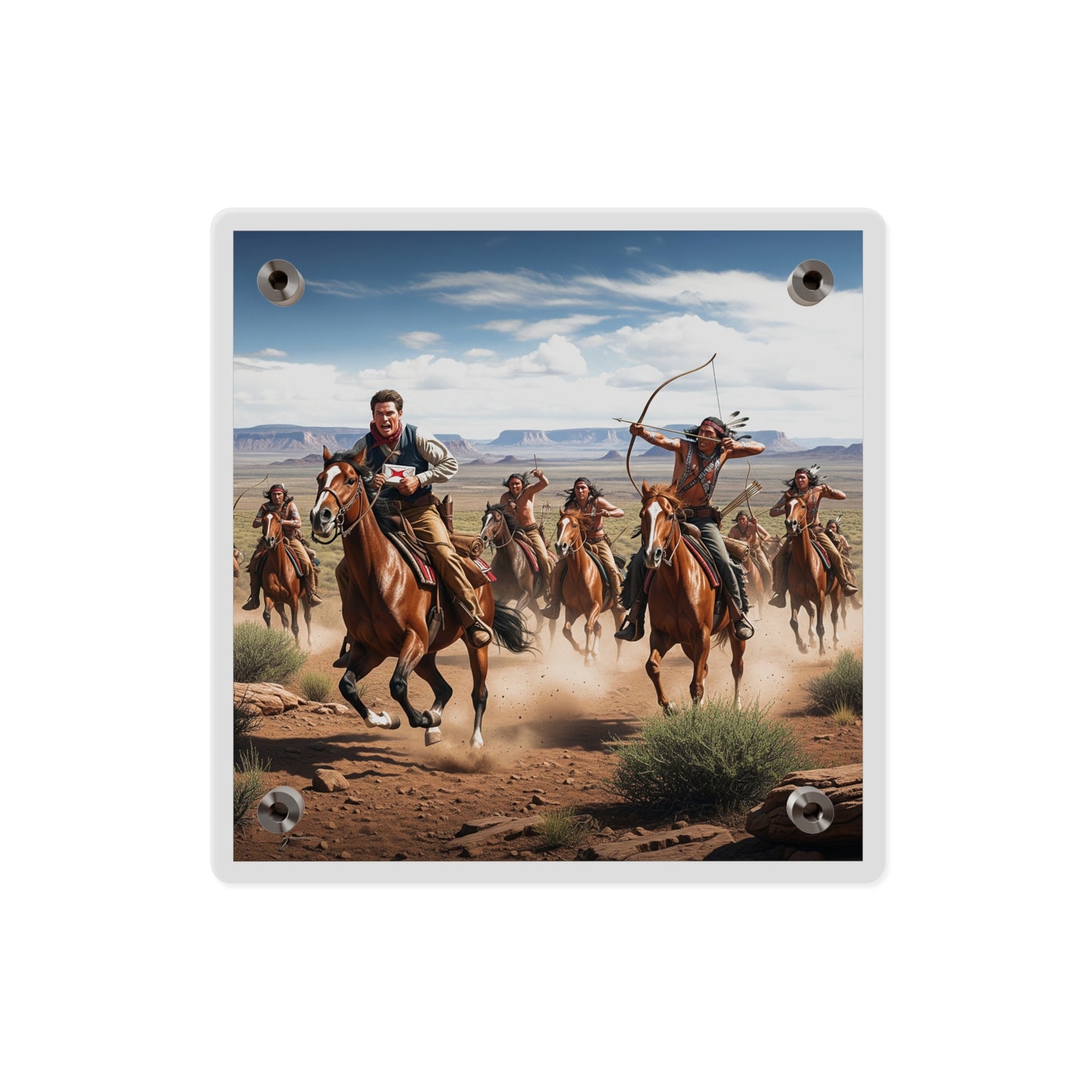 Acrylic Wall Art Panel - Apache Indians attacking a Pony Express Rider