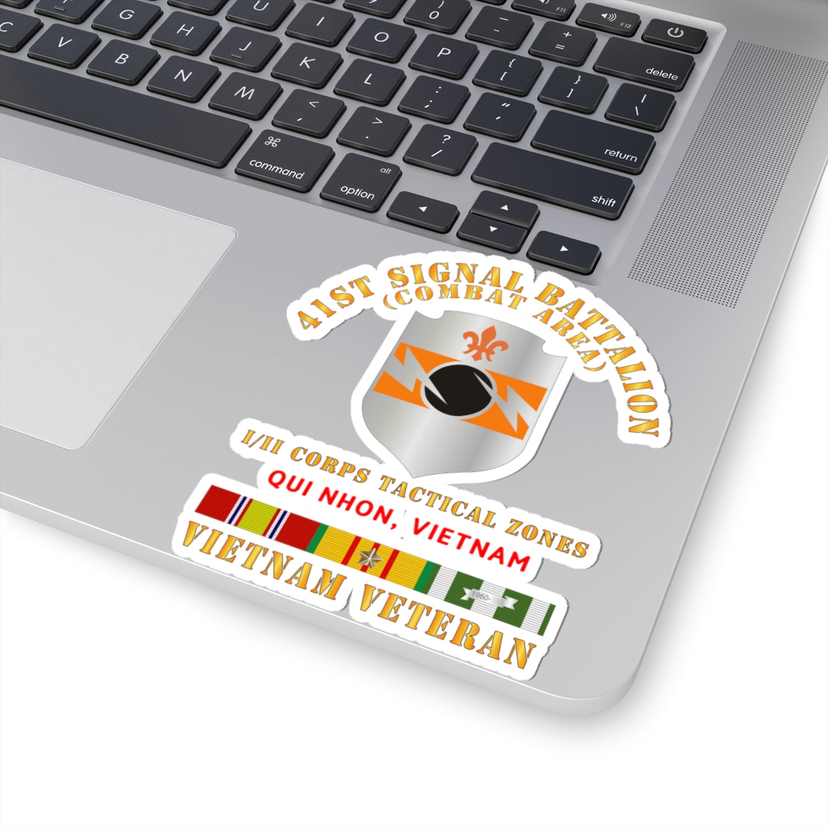 Kiss-Cut Stickers - 41st Signal Bn Combat Area VN Vet w SVC Ribbon - Qui Nhon