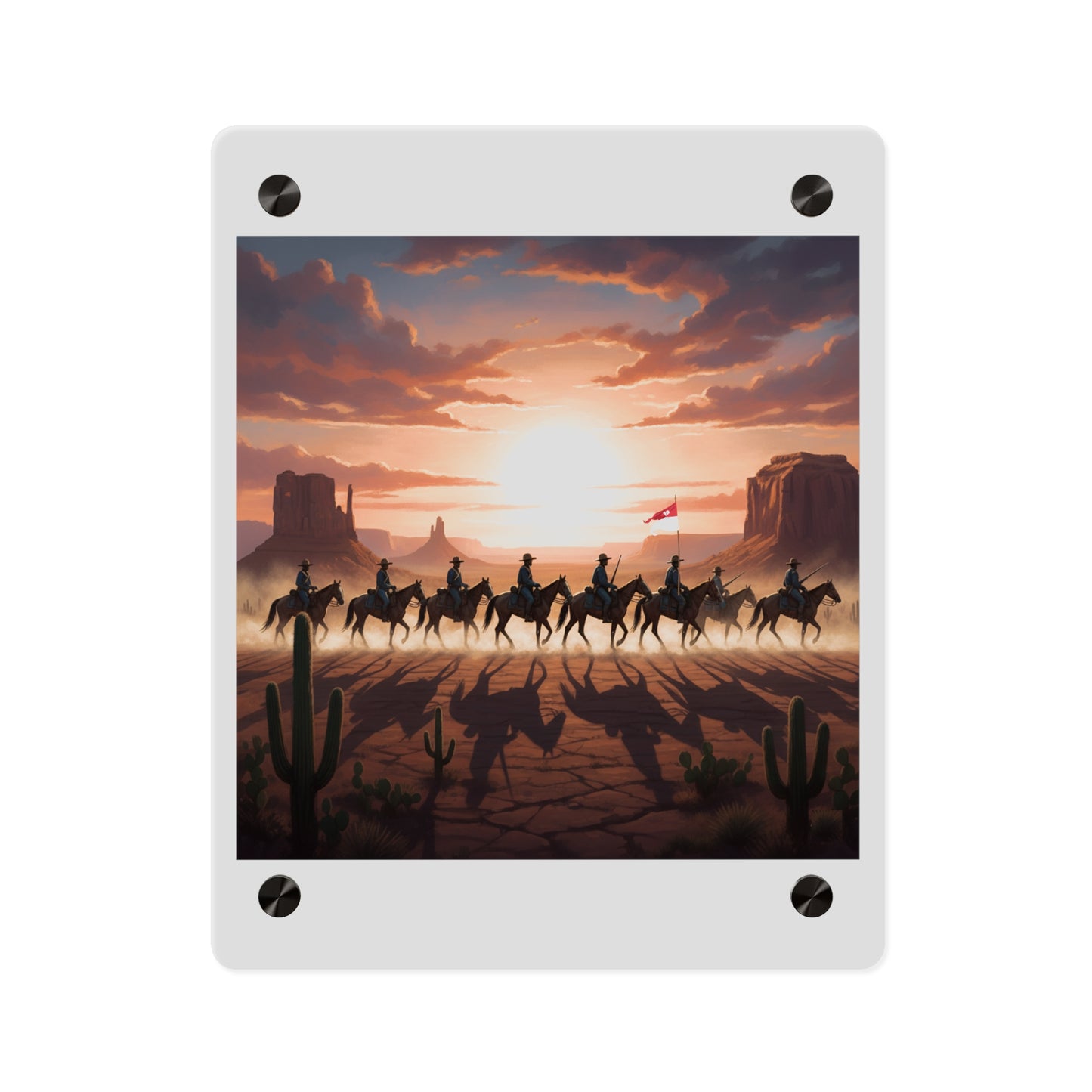 Acrylic Wall Art Panel - 10th Cavalry on Patrol in the sunset w 10th Cav Guidon