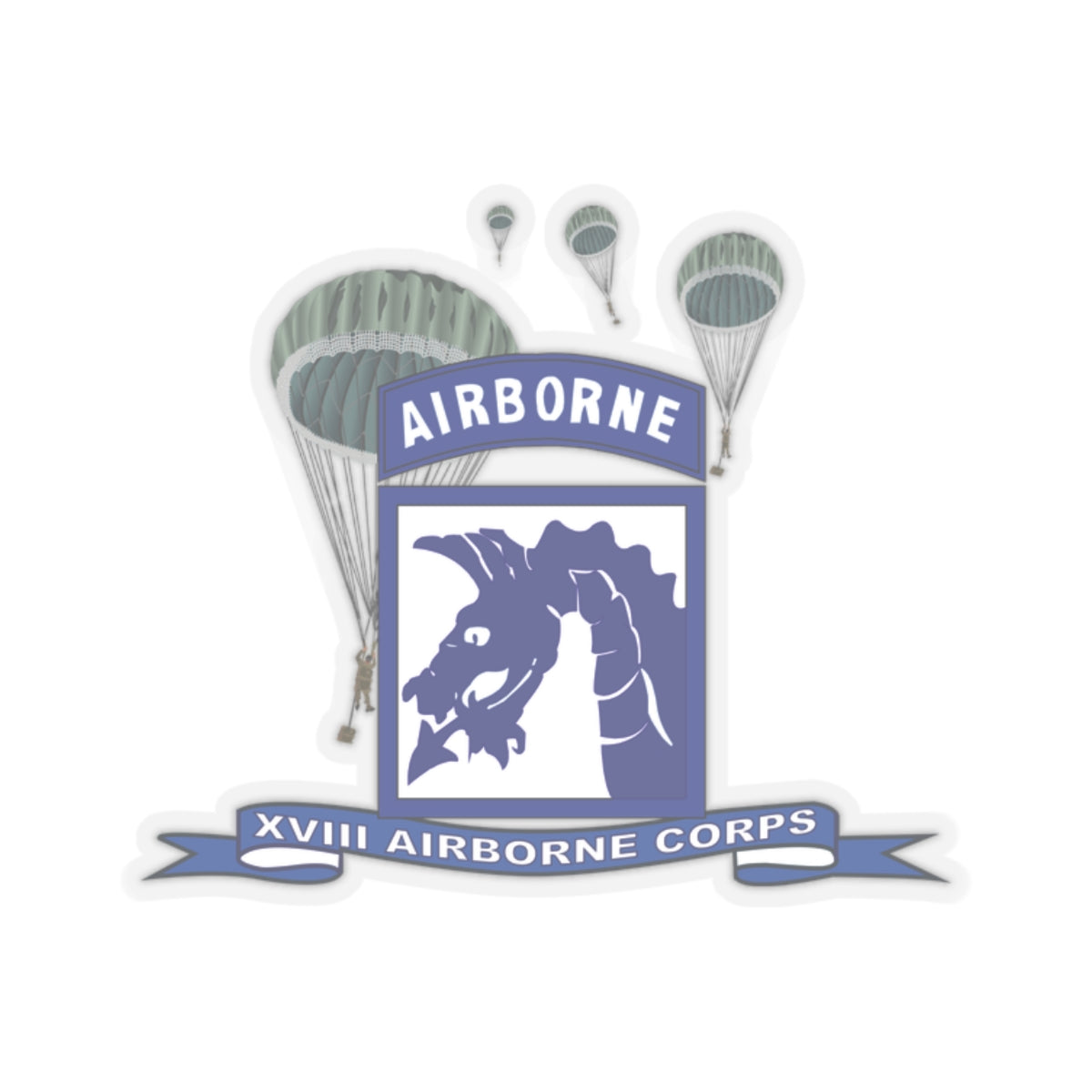 Kiss-Cut Stickers - XVIII Airborne Corps w Parachute - Ribbon