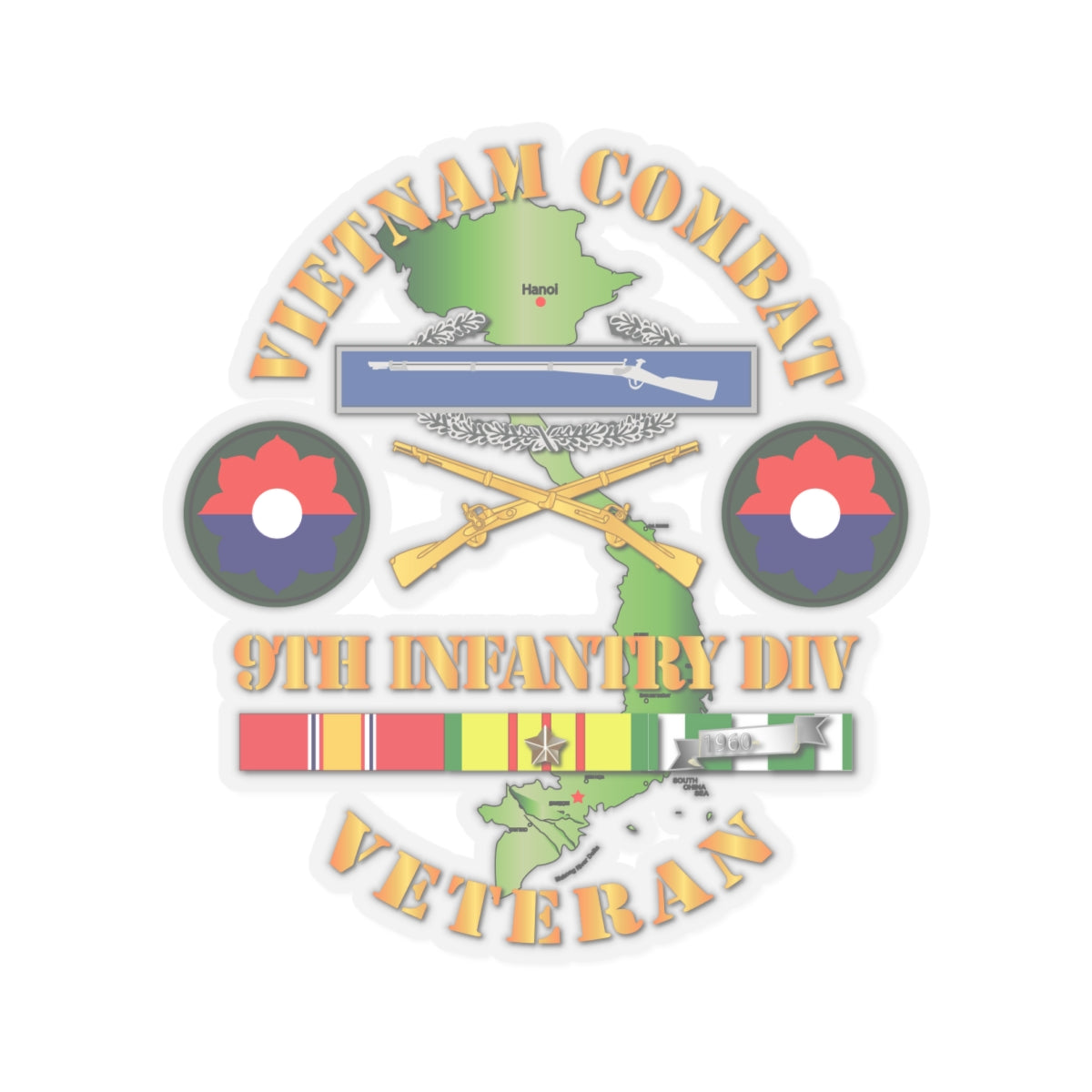 Kiss-Cut Stickers - Vietnam Combat Infantry Veteran w 9th Inf Div SSI V1