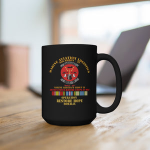 Black Mug 15oz - USMC - Marine Aviation Logistics Squadron 39 - MALS 39 - Magicians -  Opn Restore Hope Solmalia W Svc