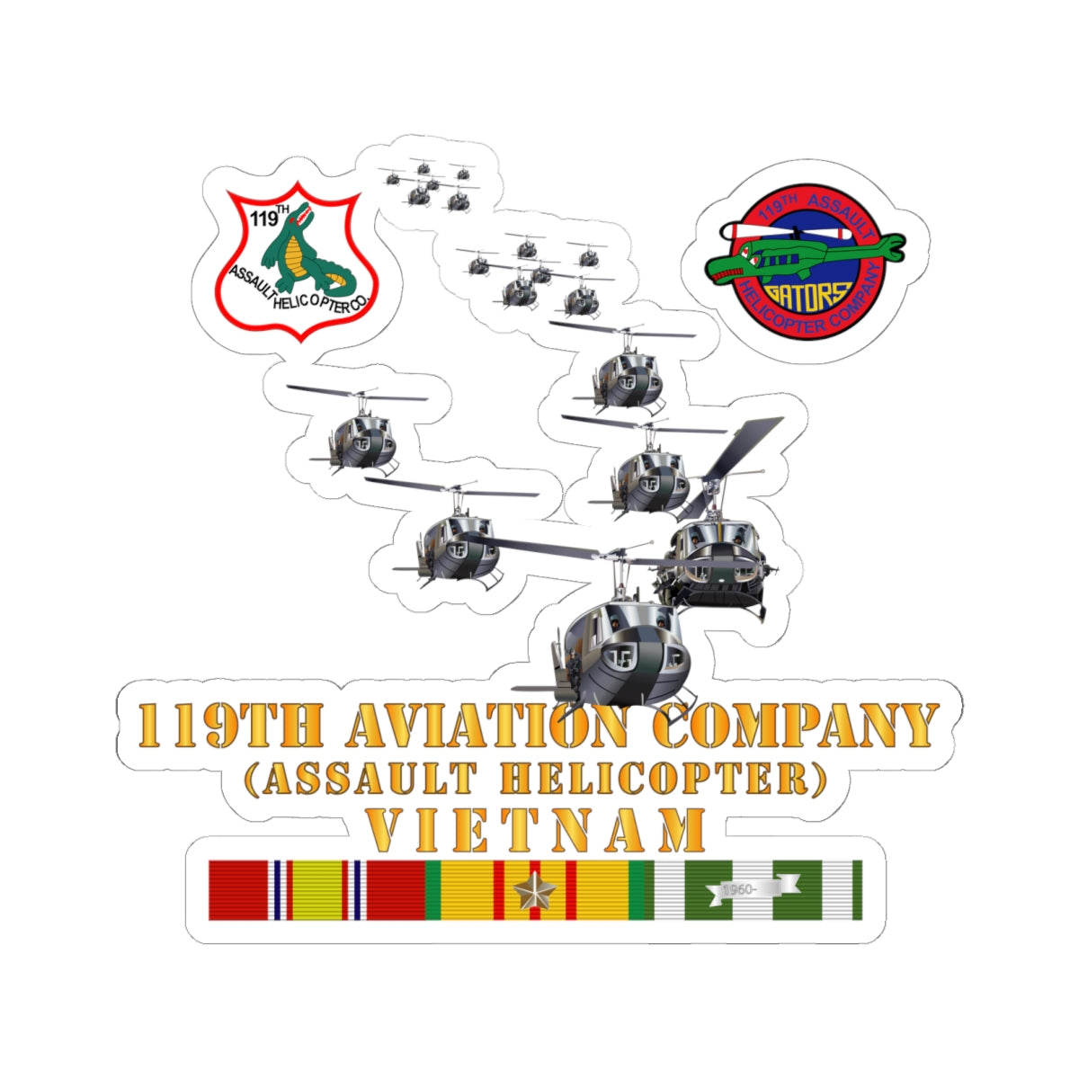 Kiss-Cut Stickers - 119th Aviation Company (Assault Helicopter) w SSI w VN SVC X 300