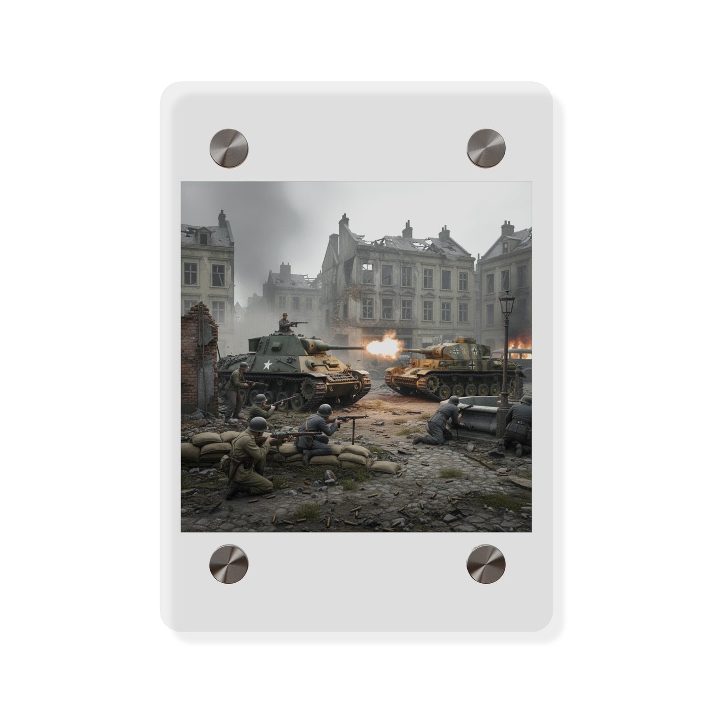 Acrylic Wall Art Panel - US Tank Destroyer - M10 Wolverine Battles a German Panzer Tank