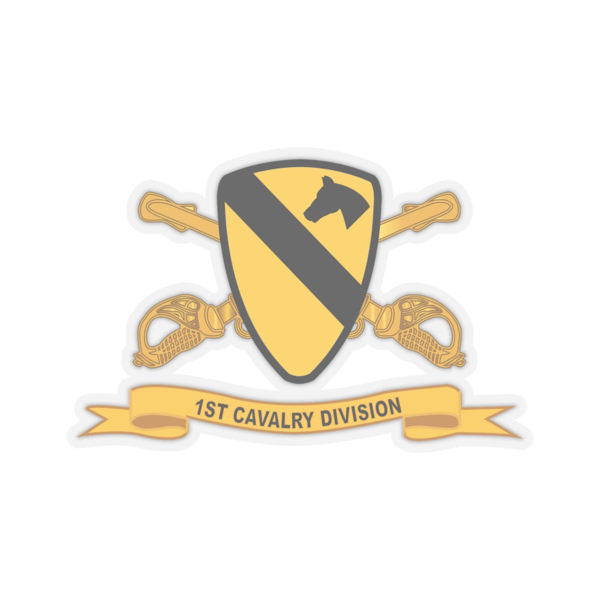 Kiss-Cut Stickers - 1st Cavalry Division - SSI wo White Border w Br - Ribbon