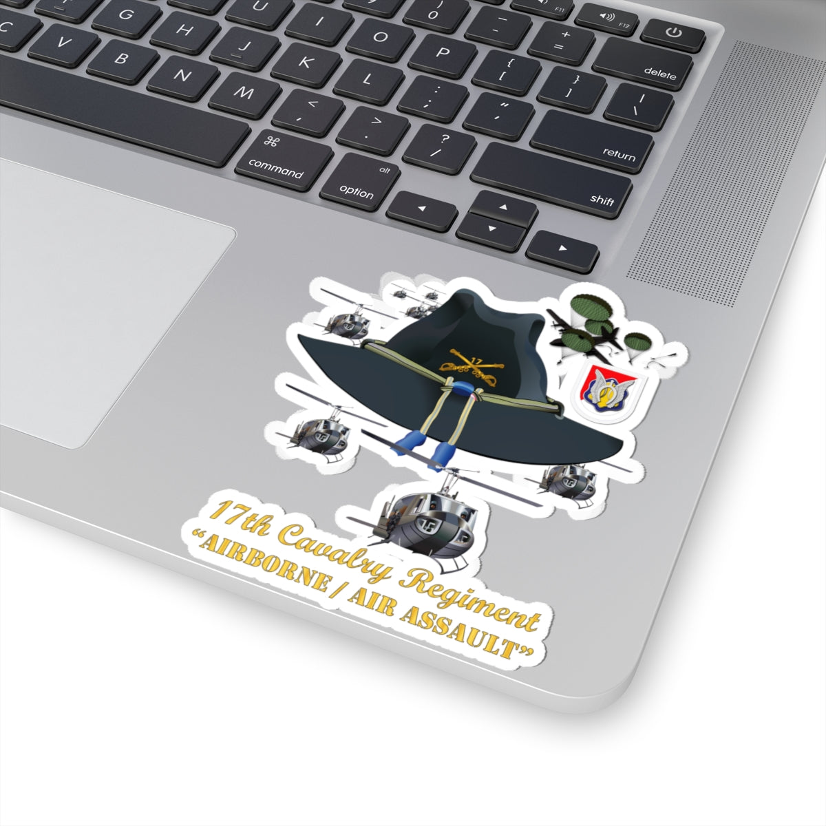 Kiss-Cut Stickers - 17th Cavalry Hat - Abn - Air Assault w Br w Flash w Slicks