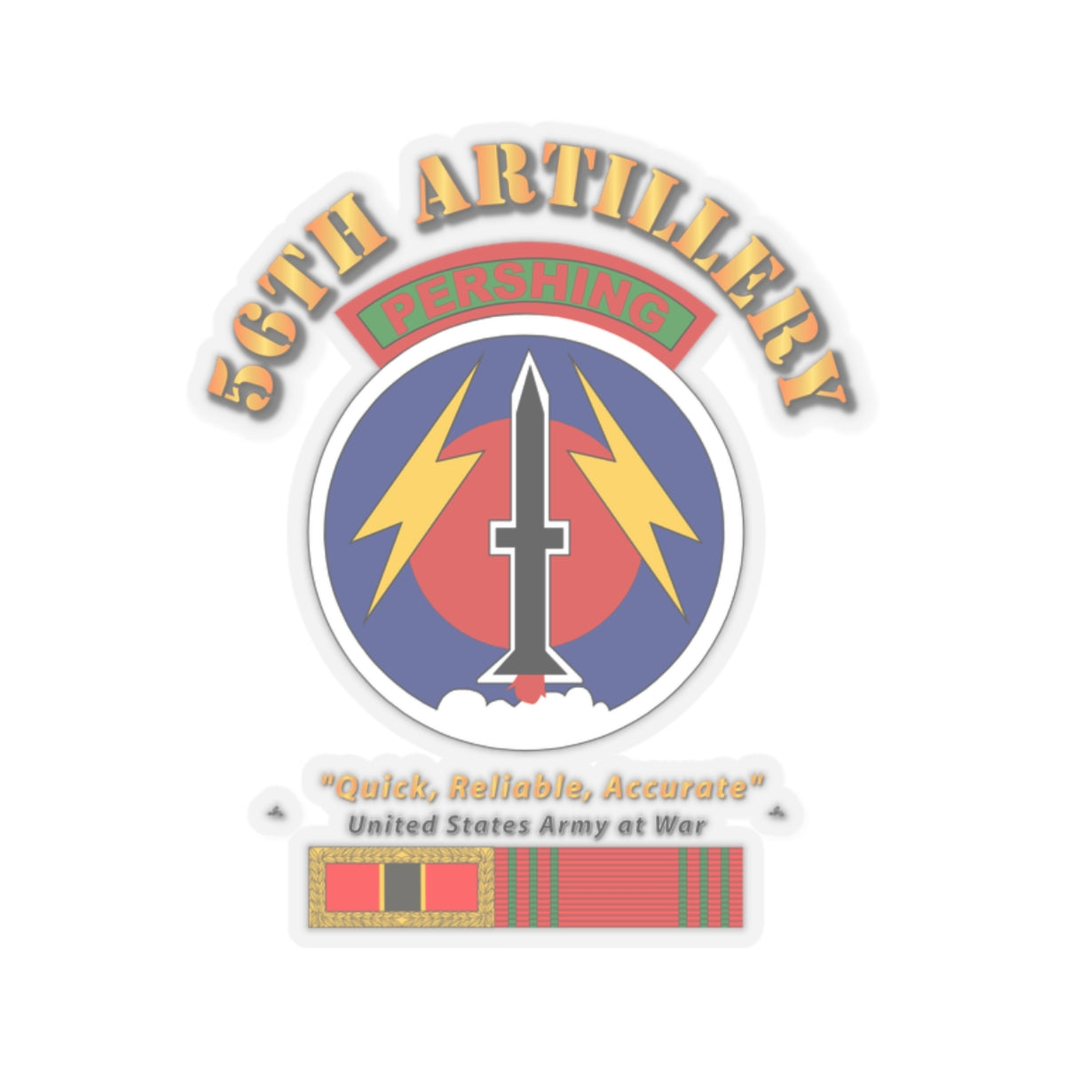 Kiss-Cut Stickers - 56th Artillery - Pershing w Svc Medals