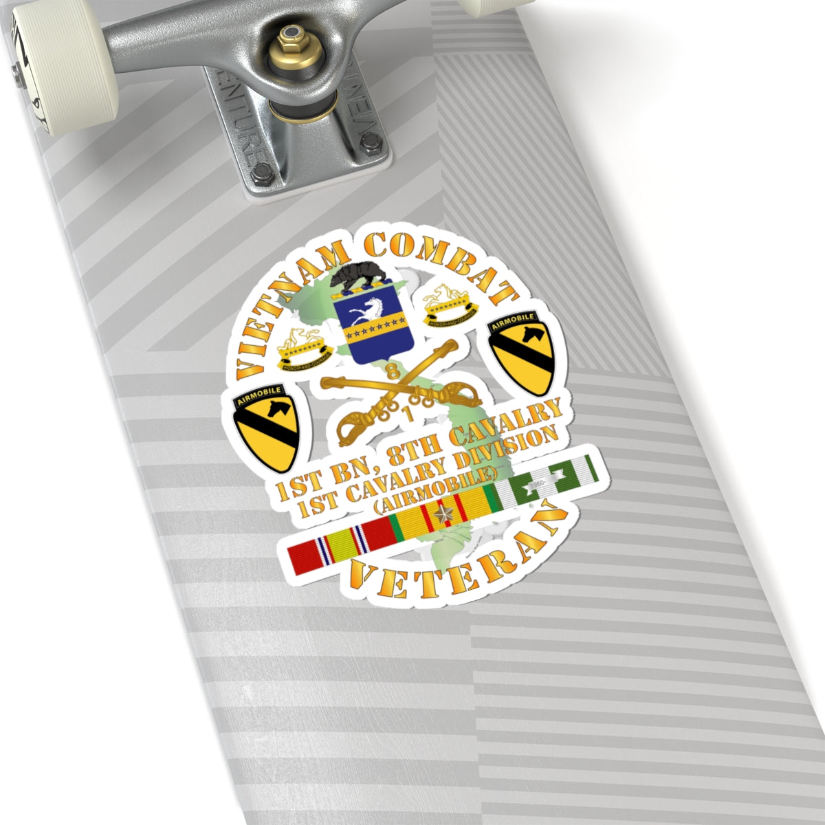 Kiss-Cut Stickers - Vietnam Combat Cavalry Veteran w 1st Bn - 8th Cav COA - 1st Cav Div X 300