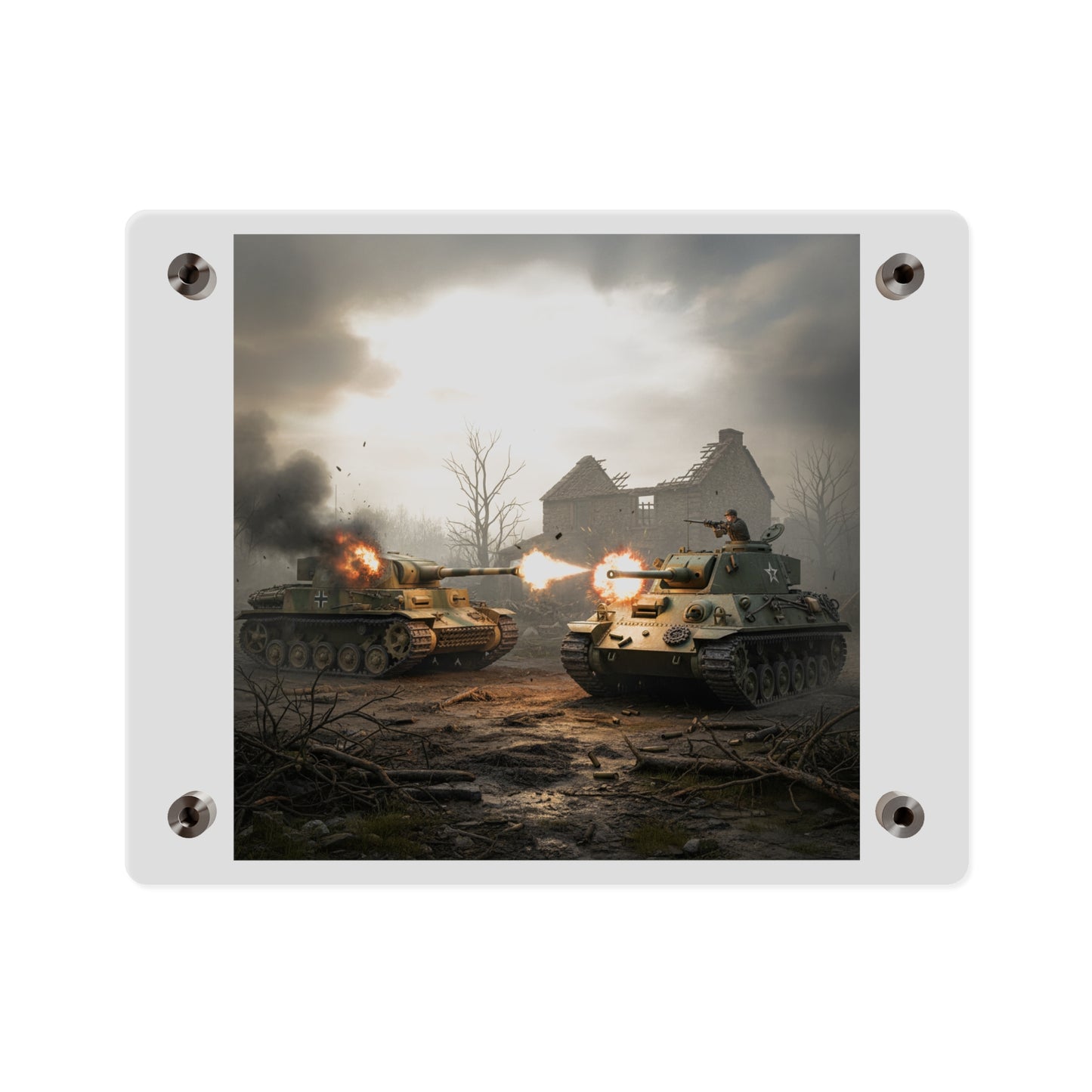 Acrylic Wall Art Panel - M10 Wolverine battles German Panzer Tank WWII