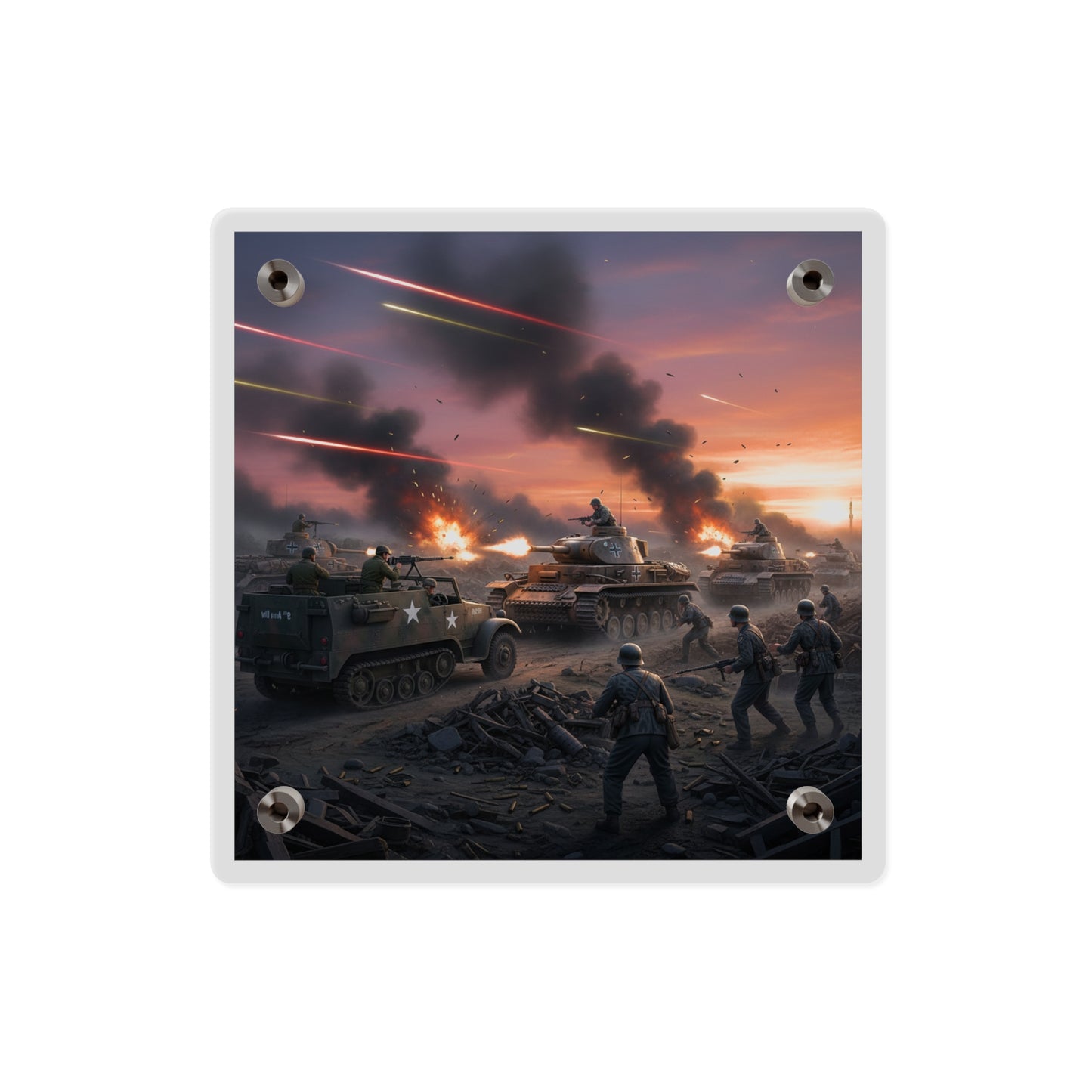 Acrylic Wall Art Panel - M3A1 Half-track 9th Armor Division vs German Armor