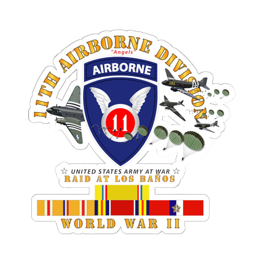 Kiss-Cut Stickers - 11th Airborne Division - Raid at Los Baños W Jumpers - WWII w PAC SVC