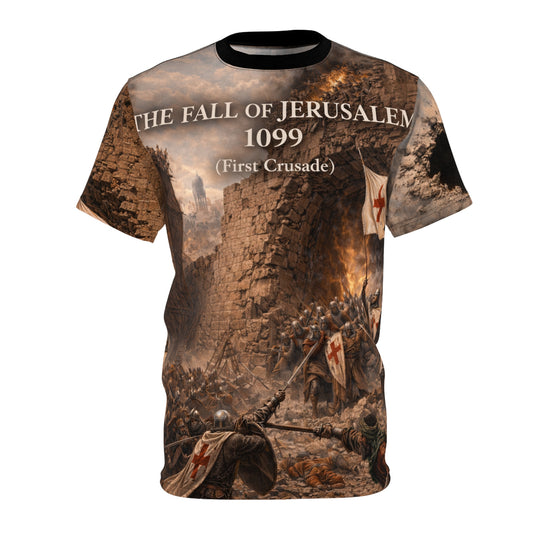 All-Over Print Tee — "The Fall of Jerusalem 1099" First Crusade Design