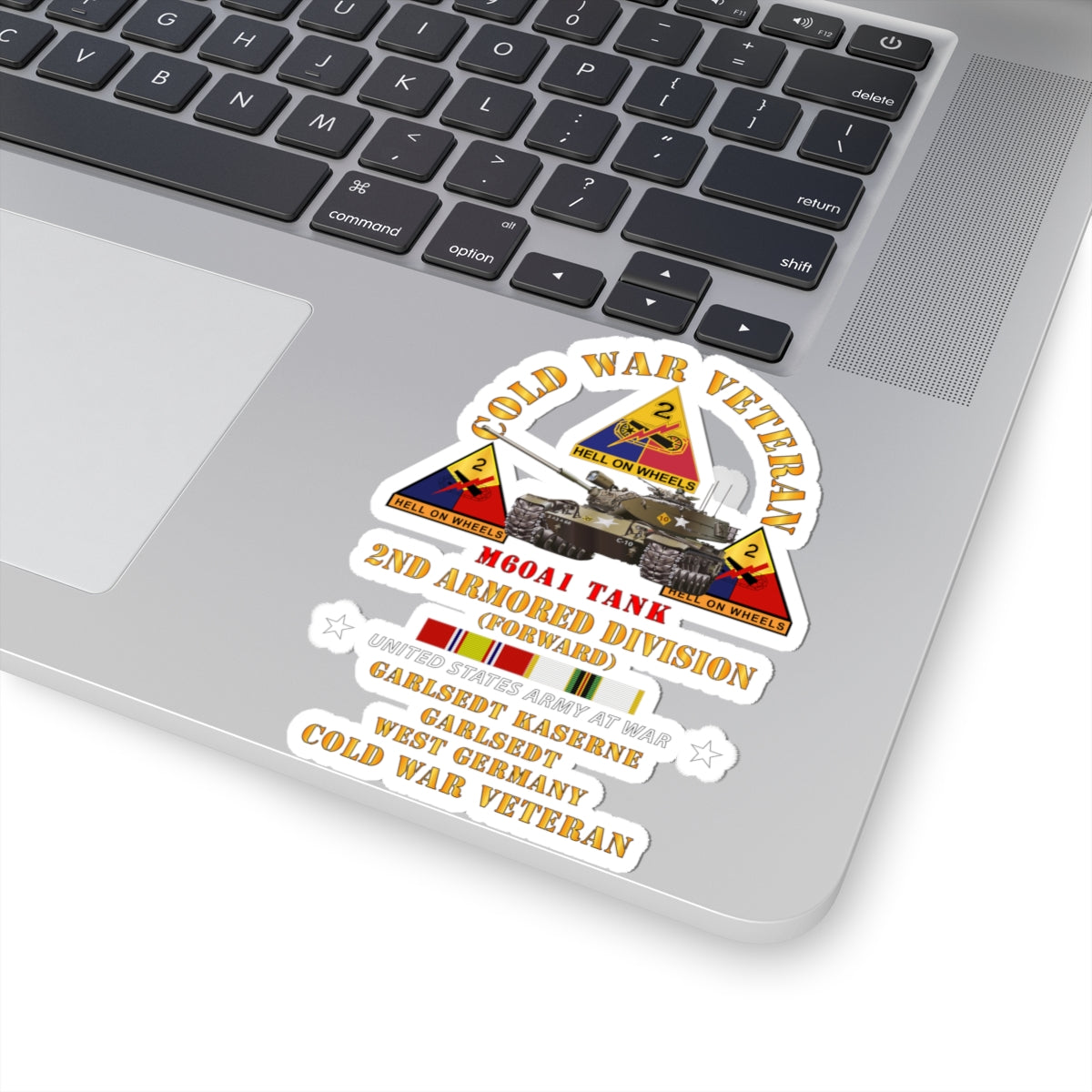 Kiss-Cut Stickers - Cold War Vet - 2nd Armored Division - Garlstedt, Germany - M60A1 Tank w COLD SVC
