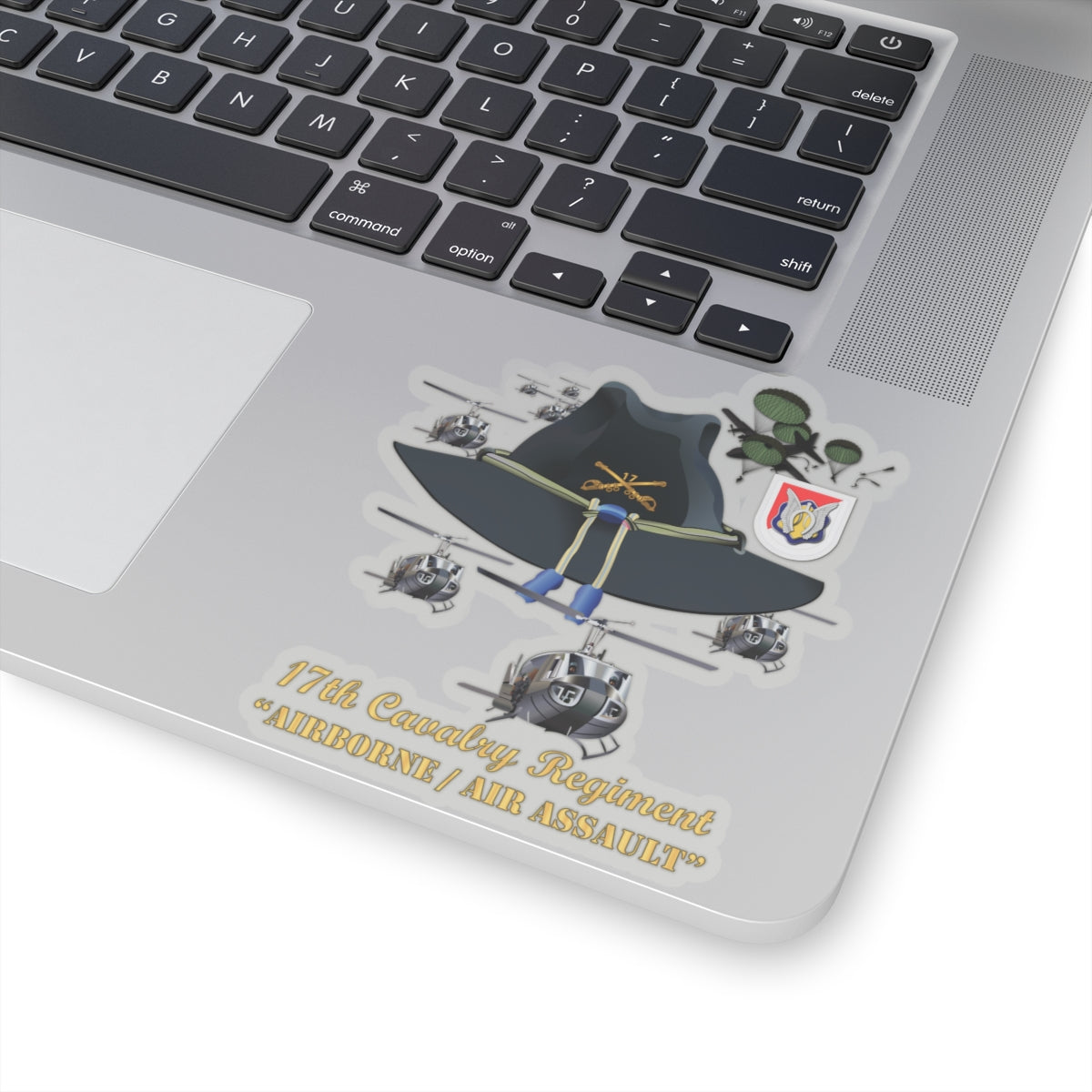 Kiss-Cut Stickers - 17th Cavalry Hat - Abn - Air Assault w Br w Flash w Slicks
