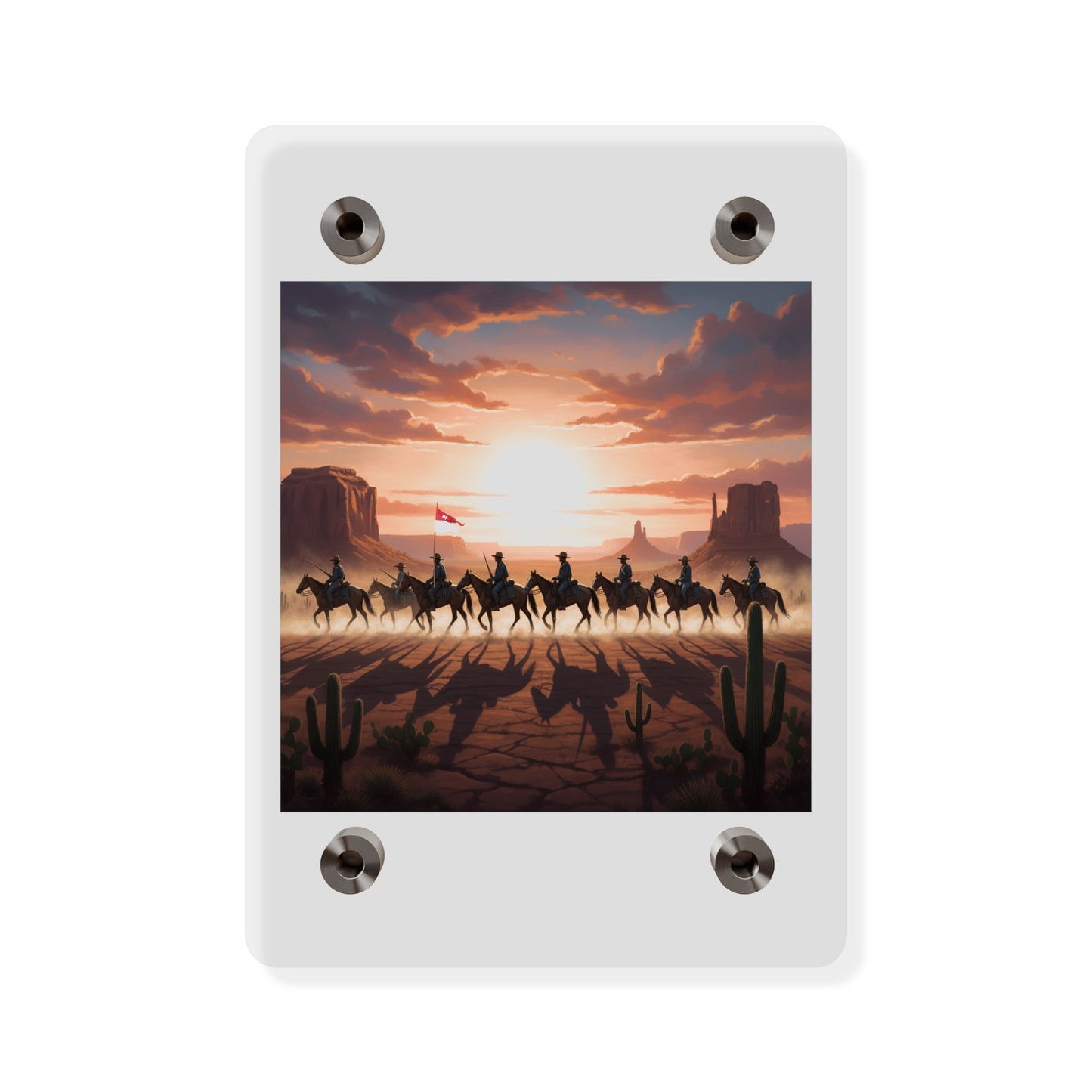 Acrylic Wall Art Panel - 10th Cavalry on Patrol in the sunset w 10th Cav Guidon