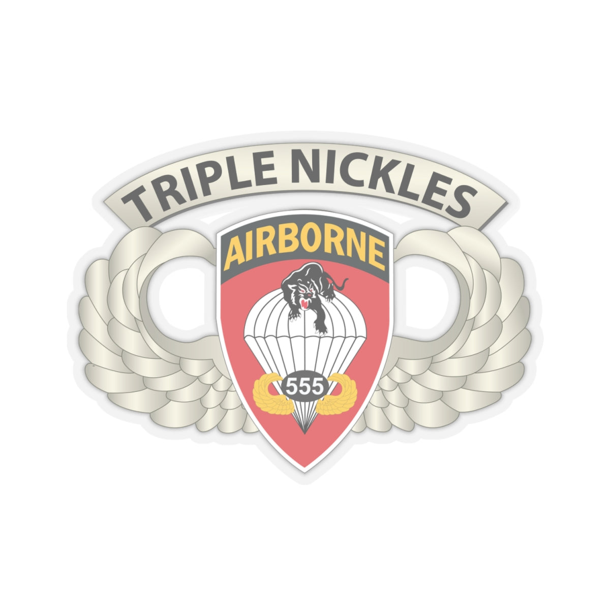 Kiss-Cut Stickers - Airborne Badge - 555th Parachute Infantry Bn - SSI w Triple NIckles Tab X 300