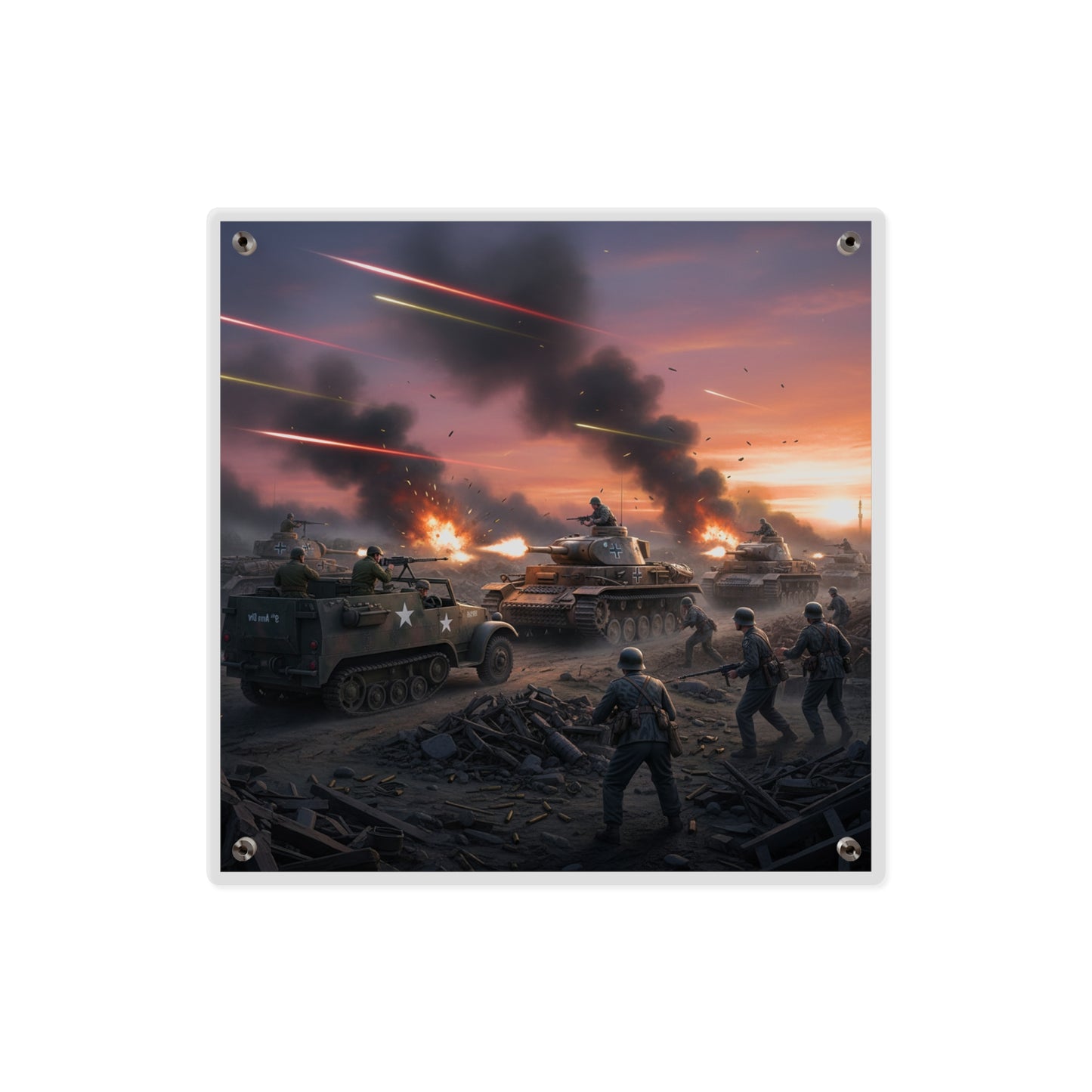 Acrylic Wall Art Panel - M3A1 Half-track 9th Armor Division vs German Armor
