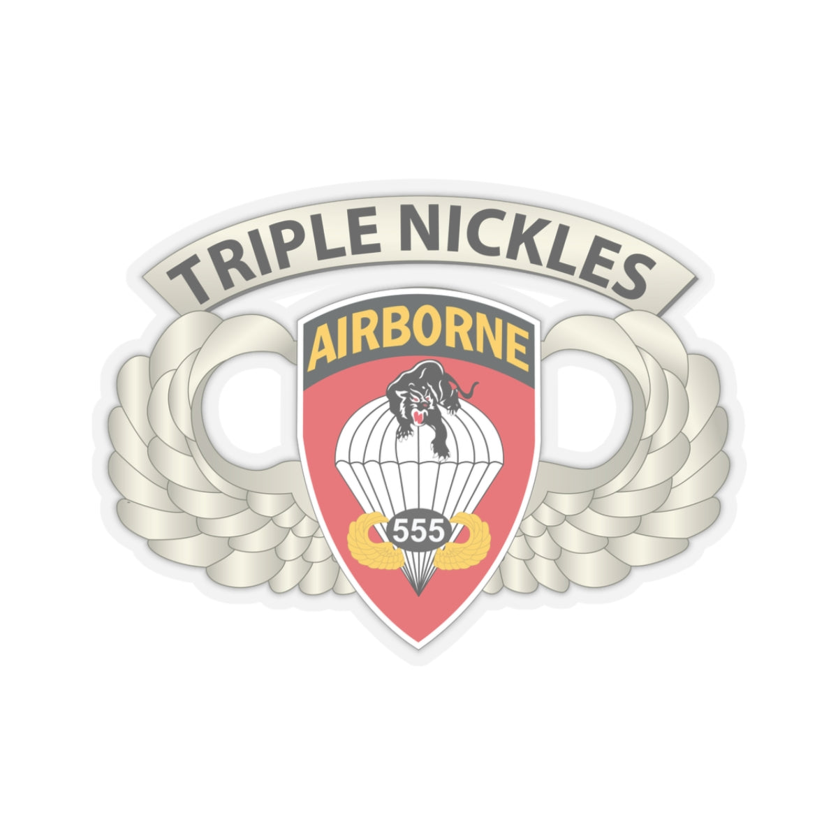Kiss-Cut Stickers - Airborne Badge - 555th Parachute Infantry Bn - SSI w Triple NIckles Tab X 300
