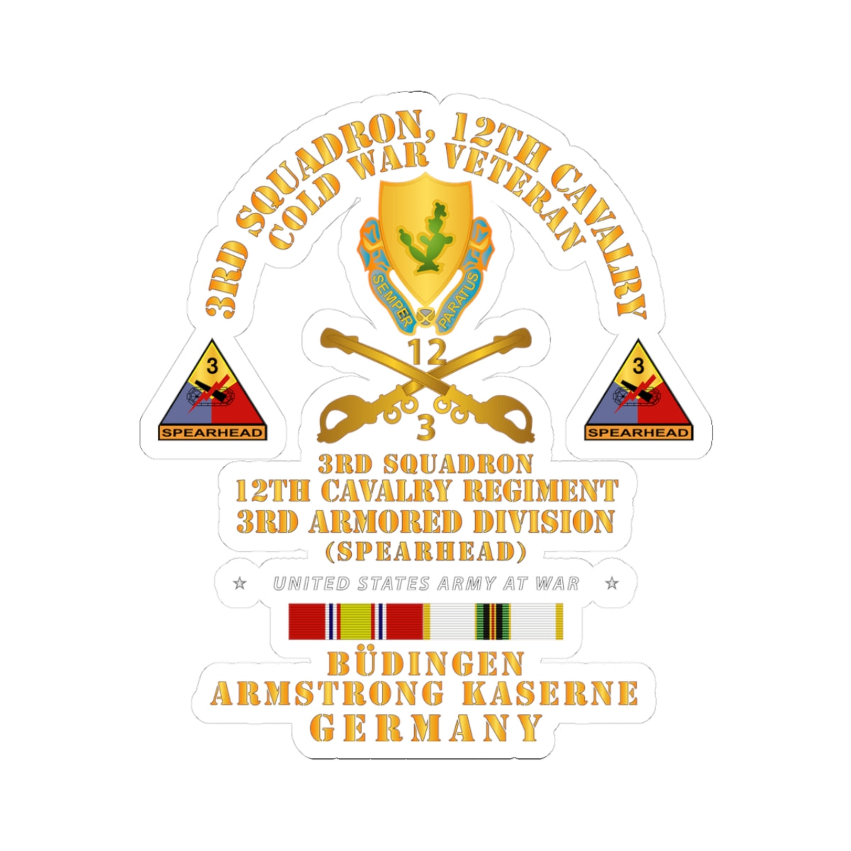 Kiss-Cut Stickers - 3rd Sqdn 12 Cav - 3rd AD - Budingen Germany Cold War
