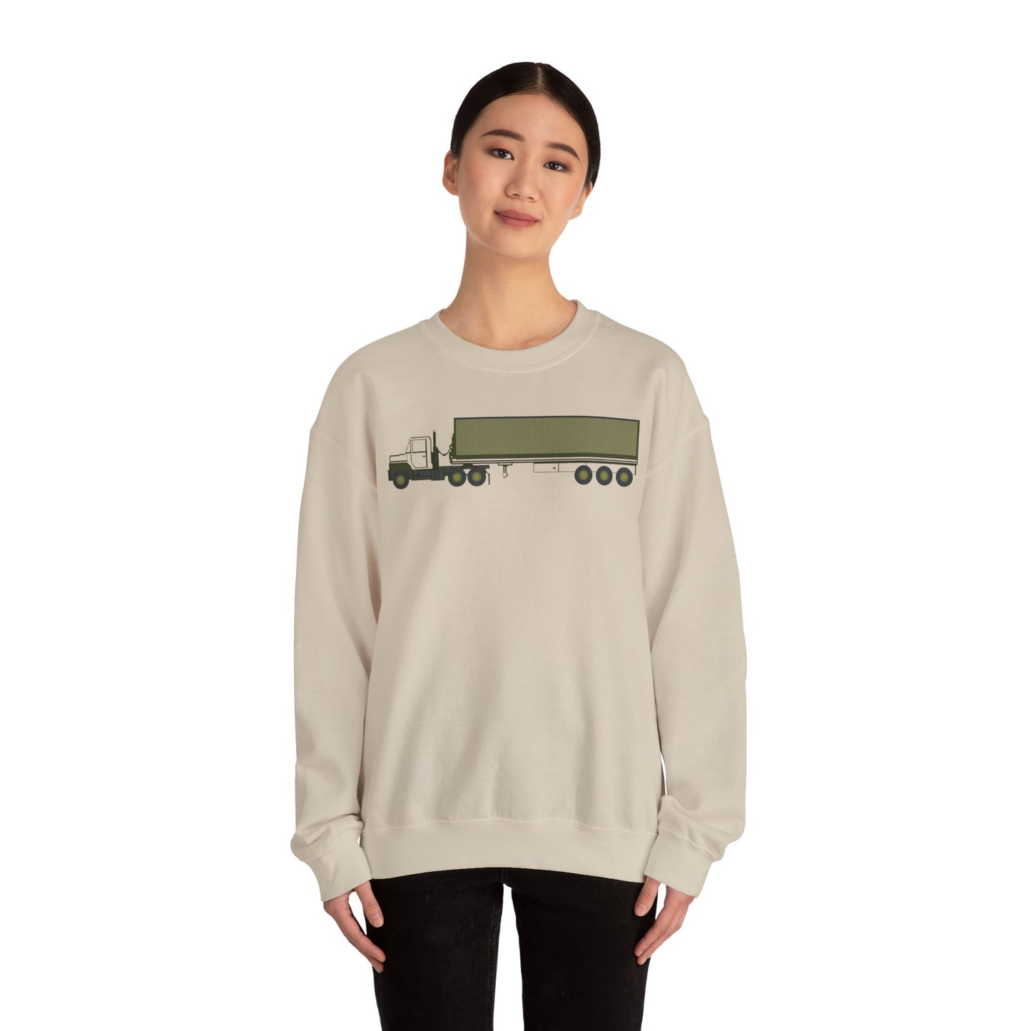 Crewneck Sweatshirt - Vehicle - M915 Tractor with M872 - 40 Ft Container - Side X 300