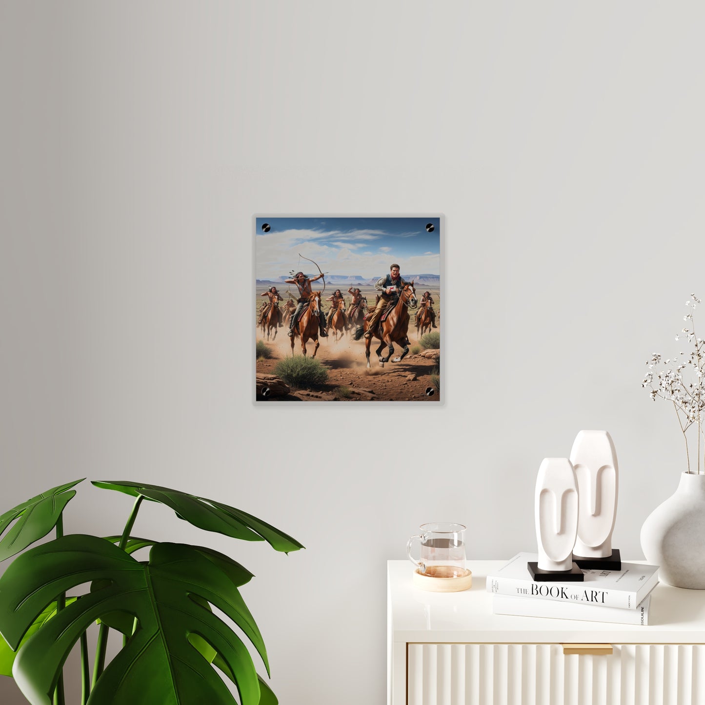 Acrylic Wall Art Panel - Apache Indians attacking a Pony Express Rider