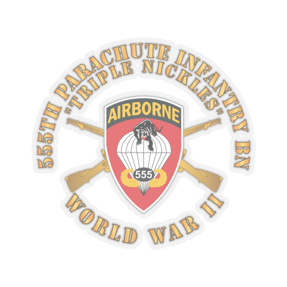 Kiss-Cut Stickers - 555th Infantry Parachute Bn SSI - Triple Nickles - WWII w Br X 300