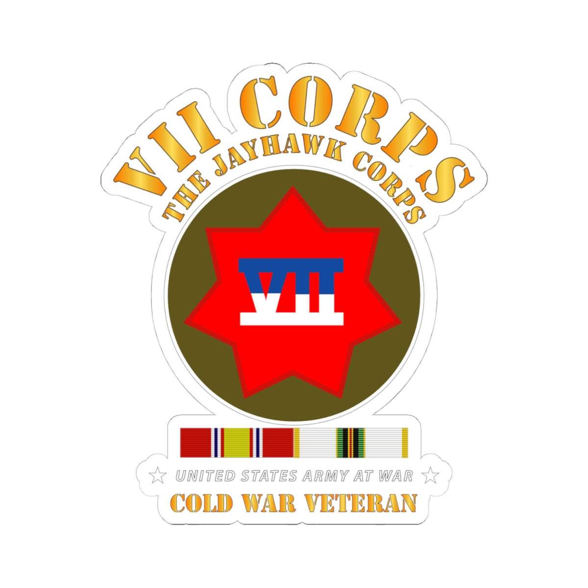 Kiss-Cut Stickers - VII Corps - The Jayhawk Corps - SSI w COLD WAR SVC X 300