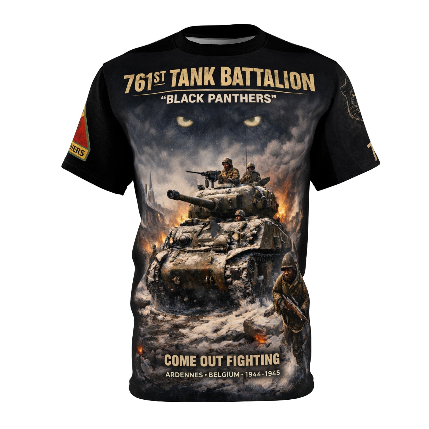 761st Tank Battalion "Black Panthers" All-Over Print Tee — "Come Out Fighting"