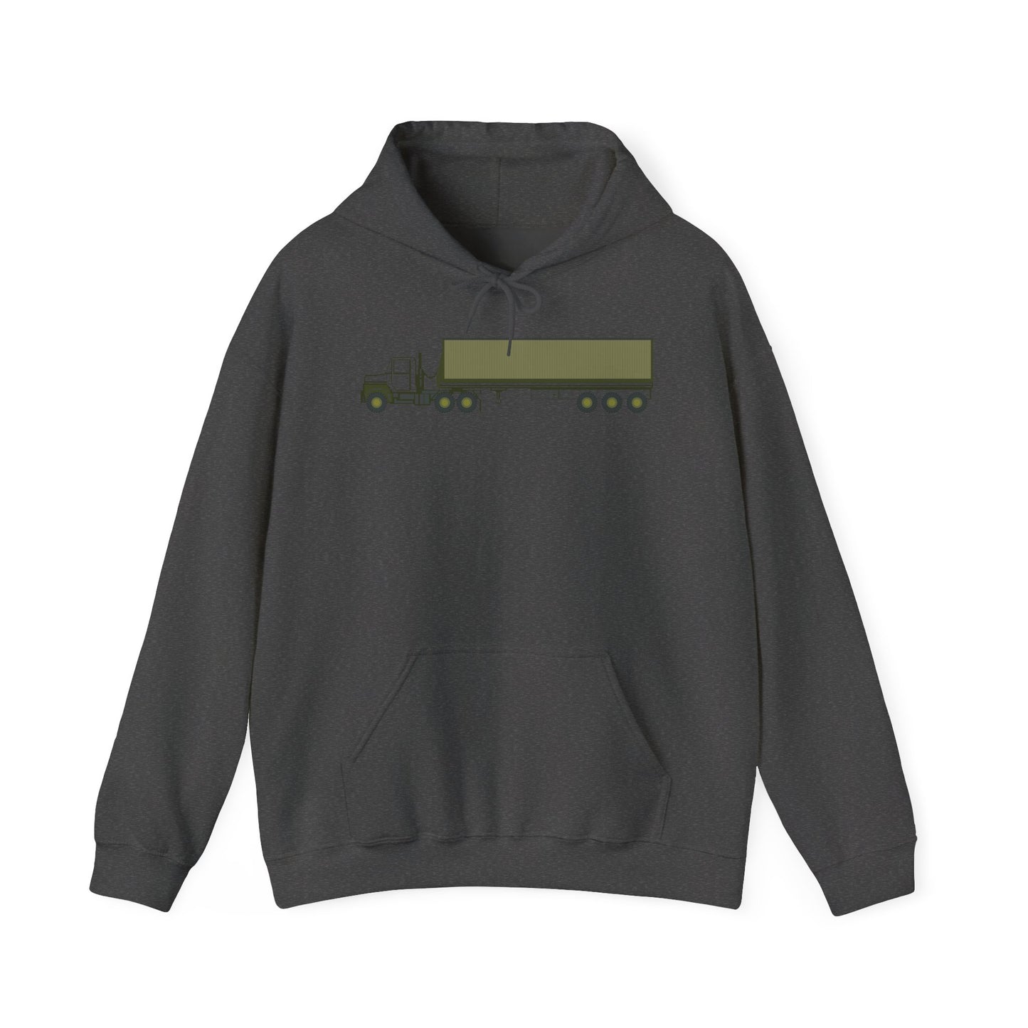 Unisex Heavy Blend Hooded Sweatshirt - Vehicle - M915 Tractor with M872 - 40 Ft Container - Side X 300