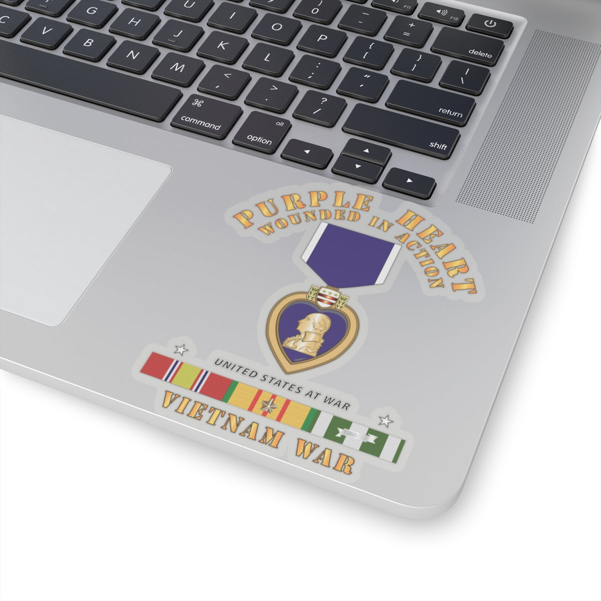 Kiss-Cut Stickers - Purple Heart - Wounded In Action w Vietnam Service Ribbons