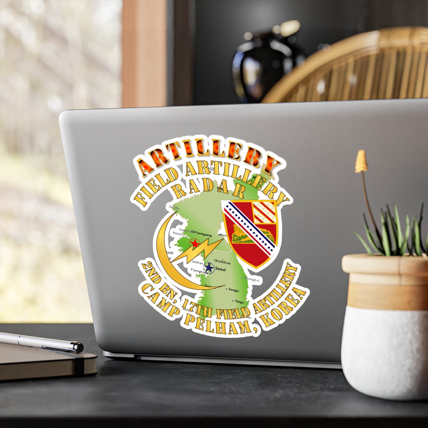 Kiss-Cut Vinyl Decals - Army - Field Artillery Radar - 2nd Bn 17th FA Camp Pelham Korea