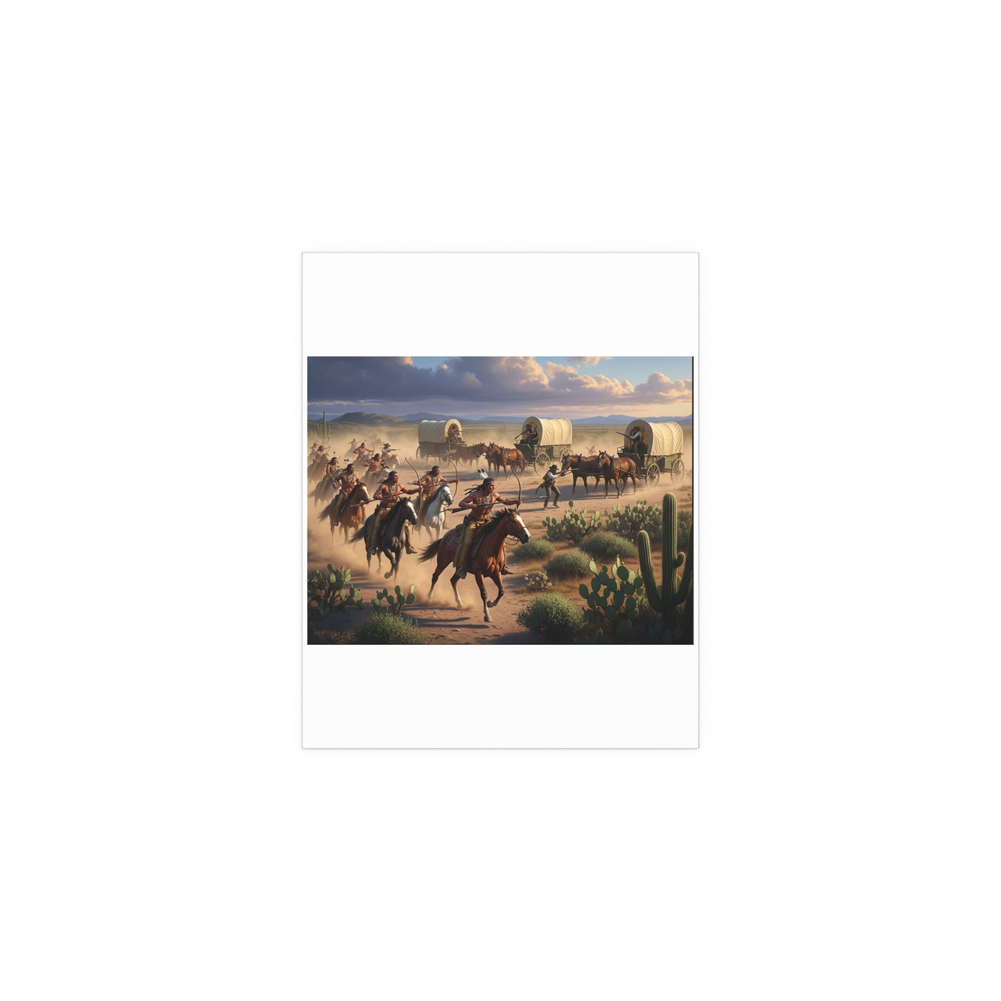 Indoor and Outdoor Silk Posters - Apache Indians attacking a wagon train
