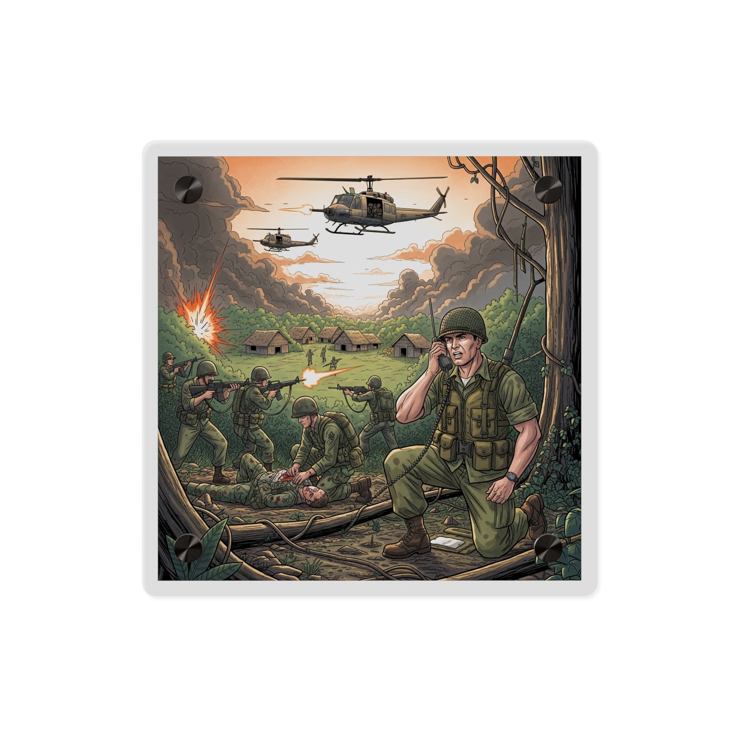Acrylic Wall Art Panel - Vietnam Patrol Fire Fight Requesting Medevac