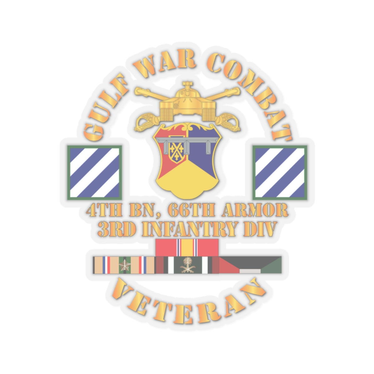 Kiss-Cut Stickers - Gulf War Combat Armor Vet w 4th Bn 66th Armor - 3rd ID wo Map