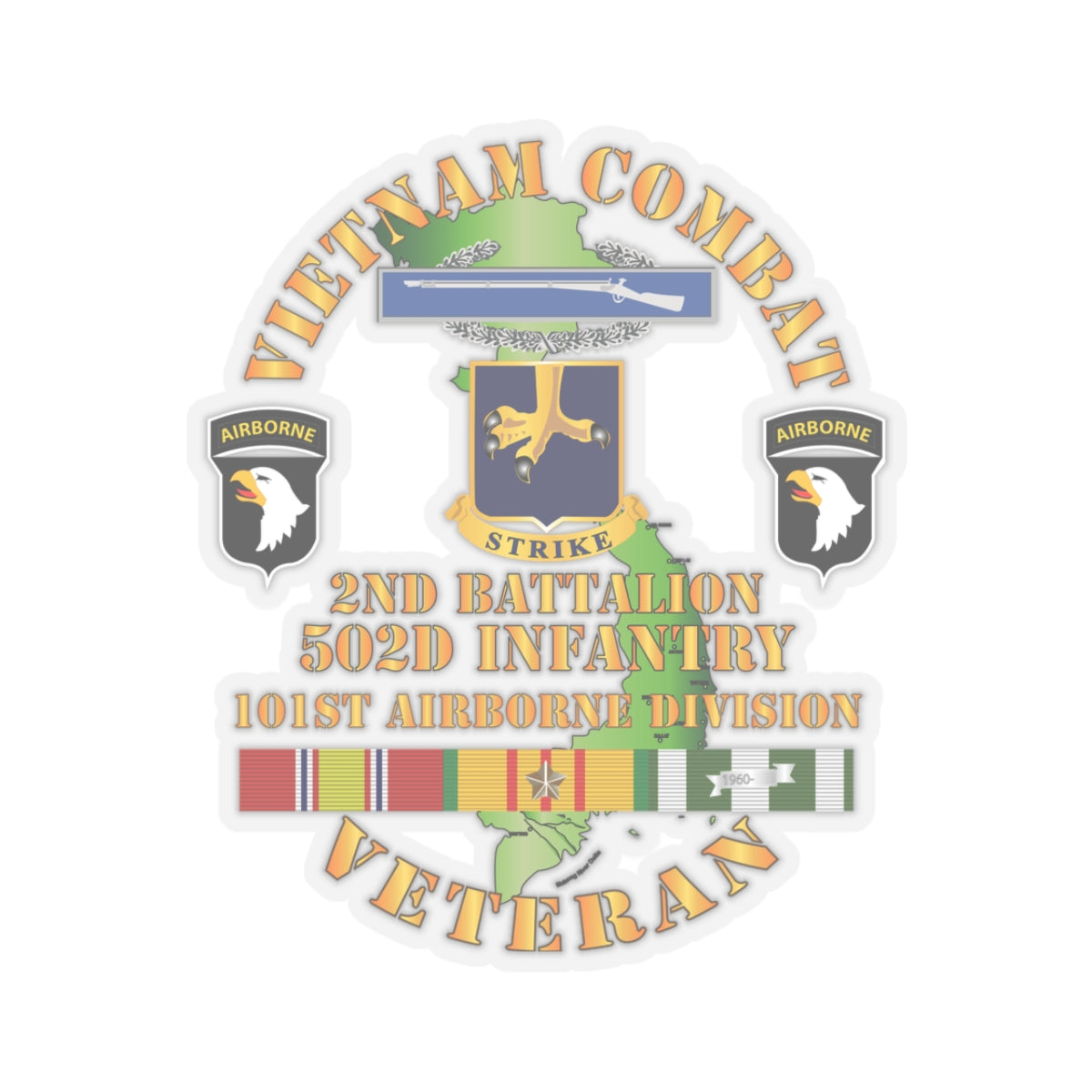 Kiss-Cut Stickers - Vietnam Combat Vet - 2nd Bn 502nd Infantry - 101st Airborne Div SSI