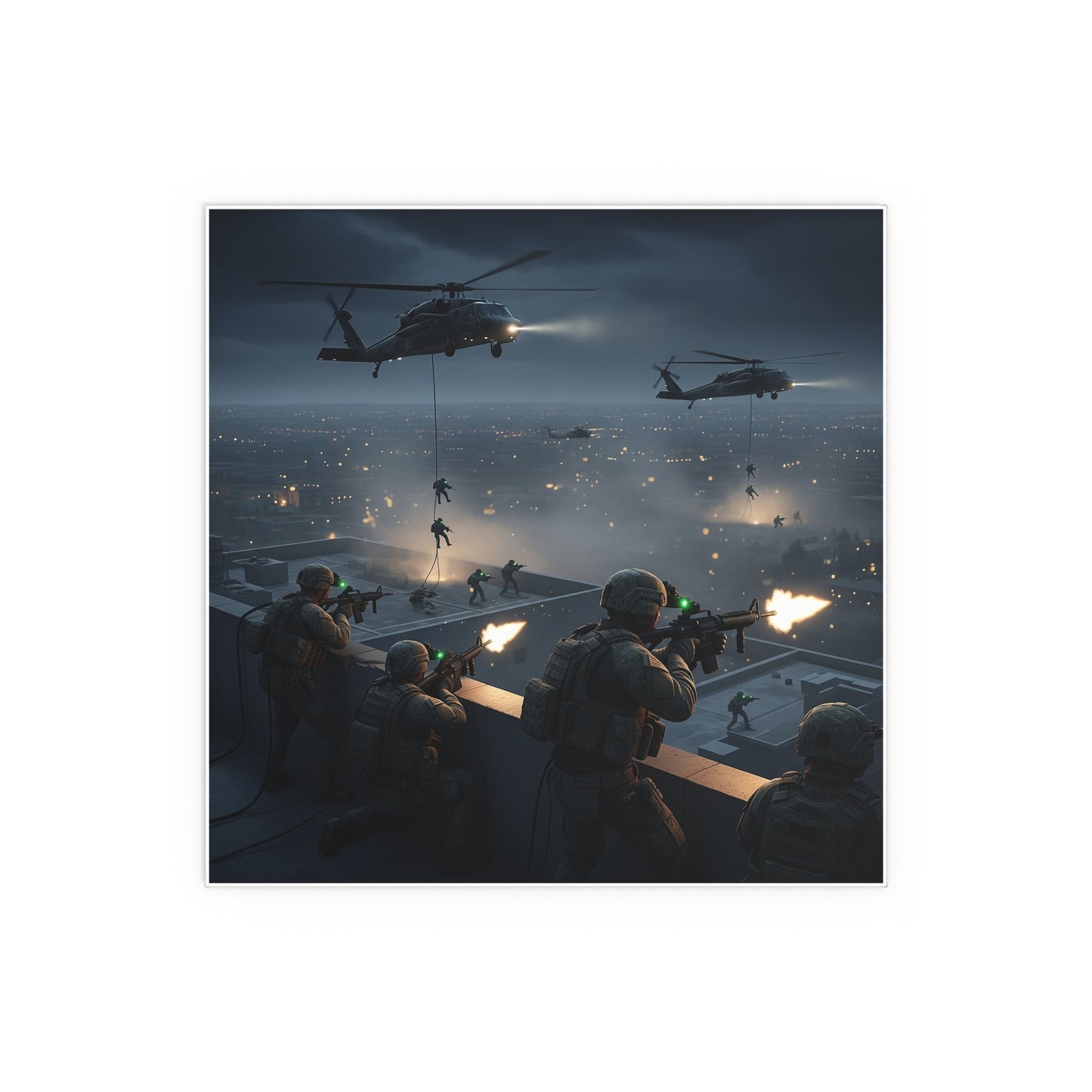 Indoor and Outdoor Silk Posters - Night Air Assault by Army Rangers