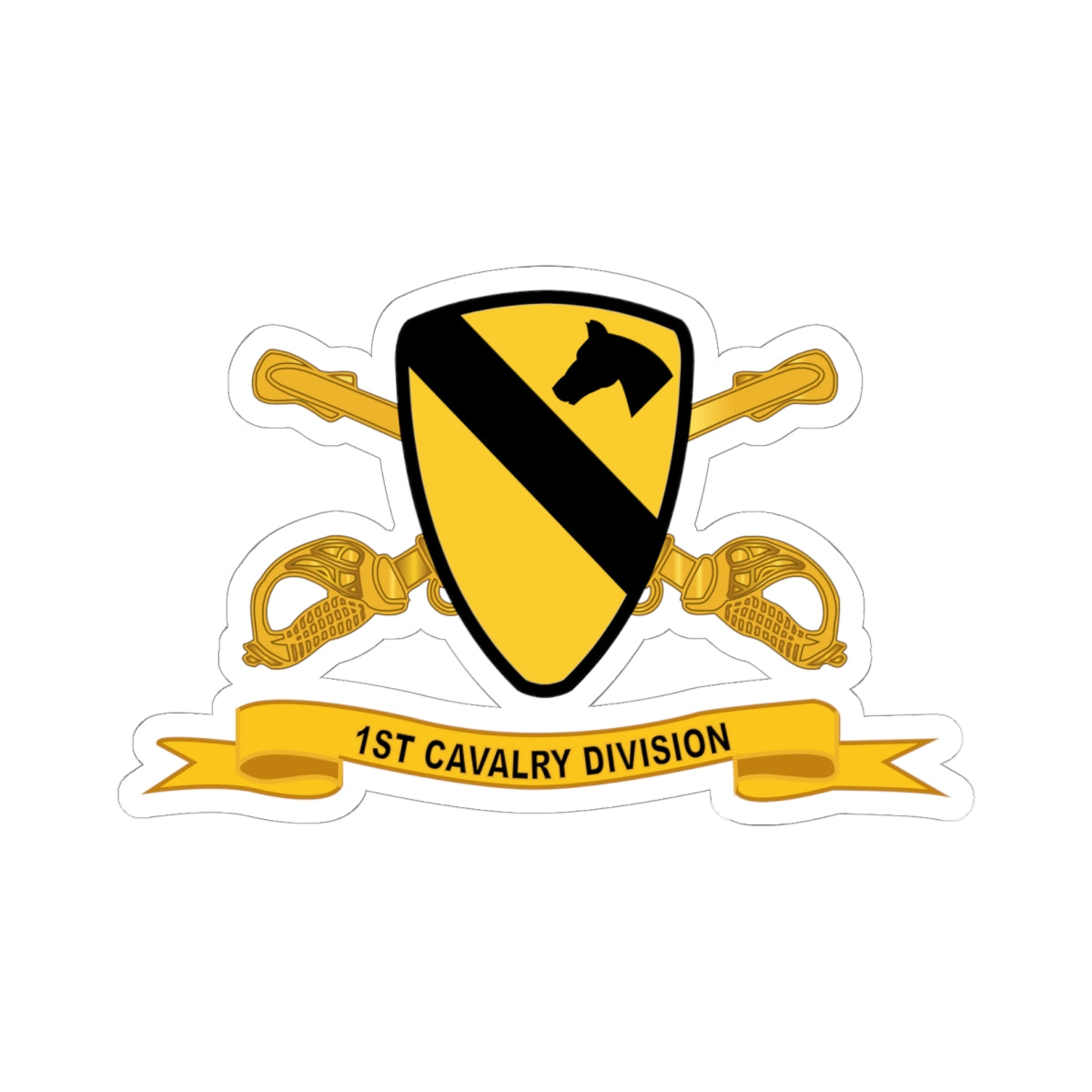 Kiss-Cut Stickers - 1st Cavalry Division - SSI wo White Border w Br - Ribbon