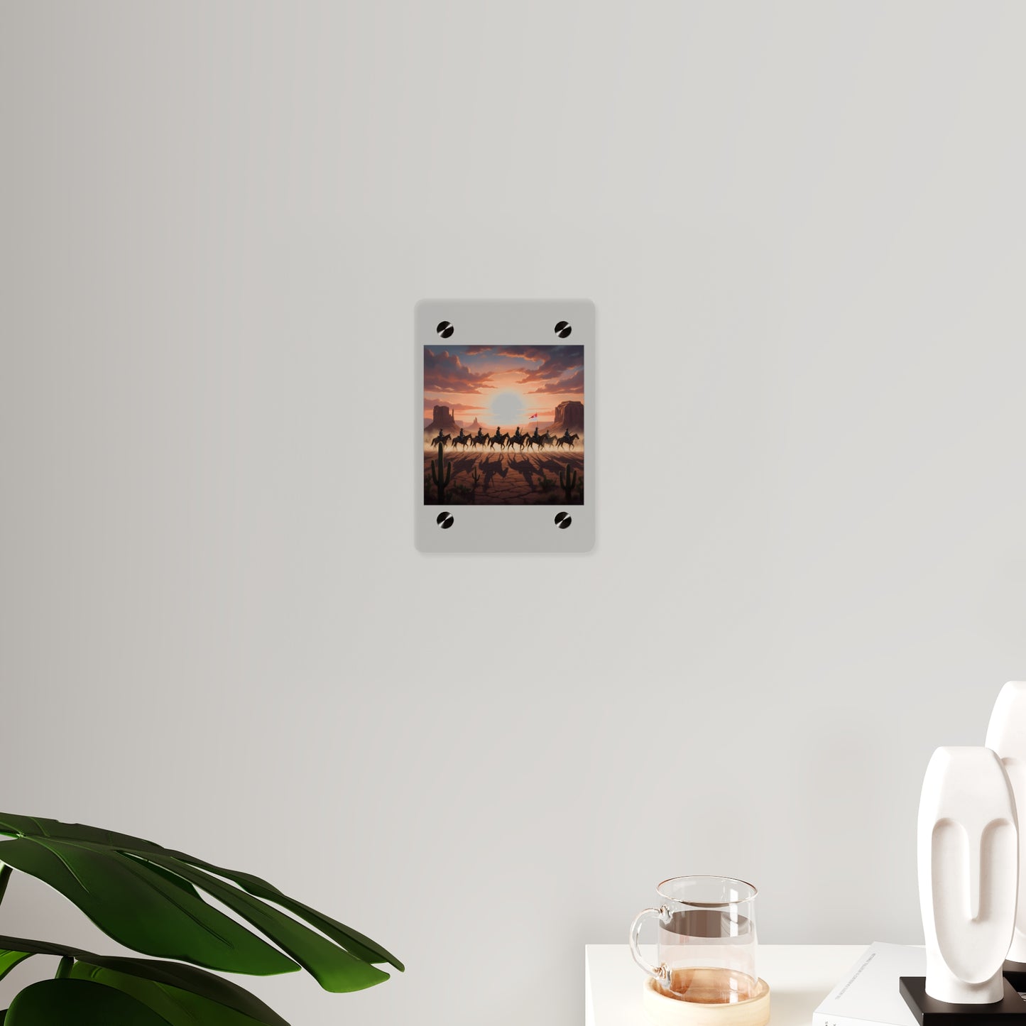 Acrylic Wall Art Panel - 10th Cavalry on Patrol in the sunset w 10th Cav Guidon