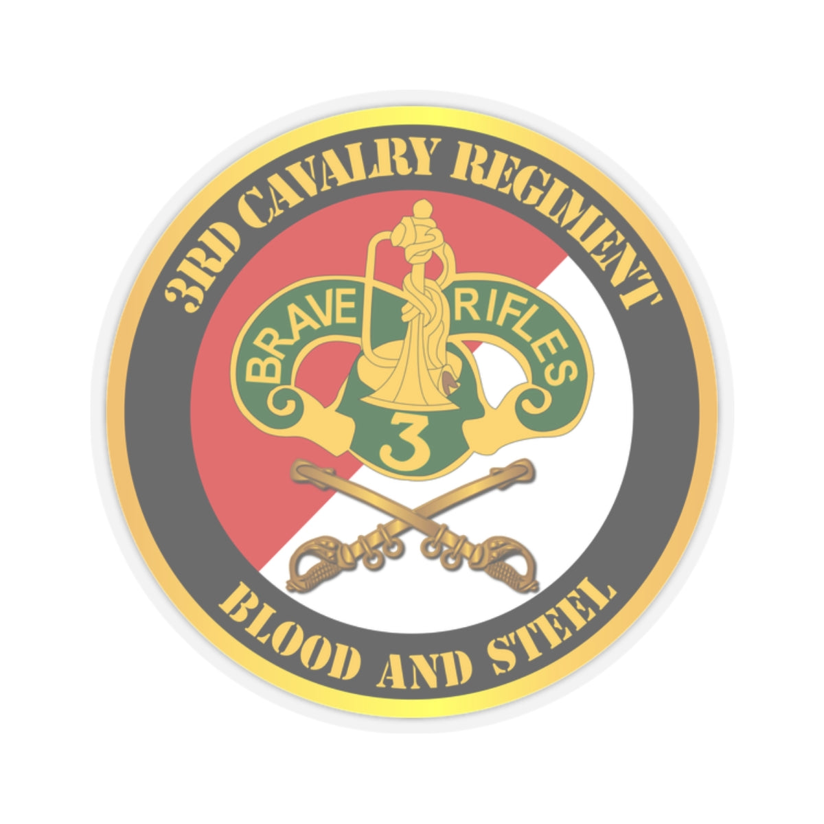 Kiss-Cut Stickers - 3rd Cavalry Regiment DUI - Red White - Blood and Steel