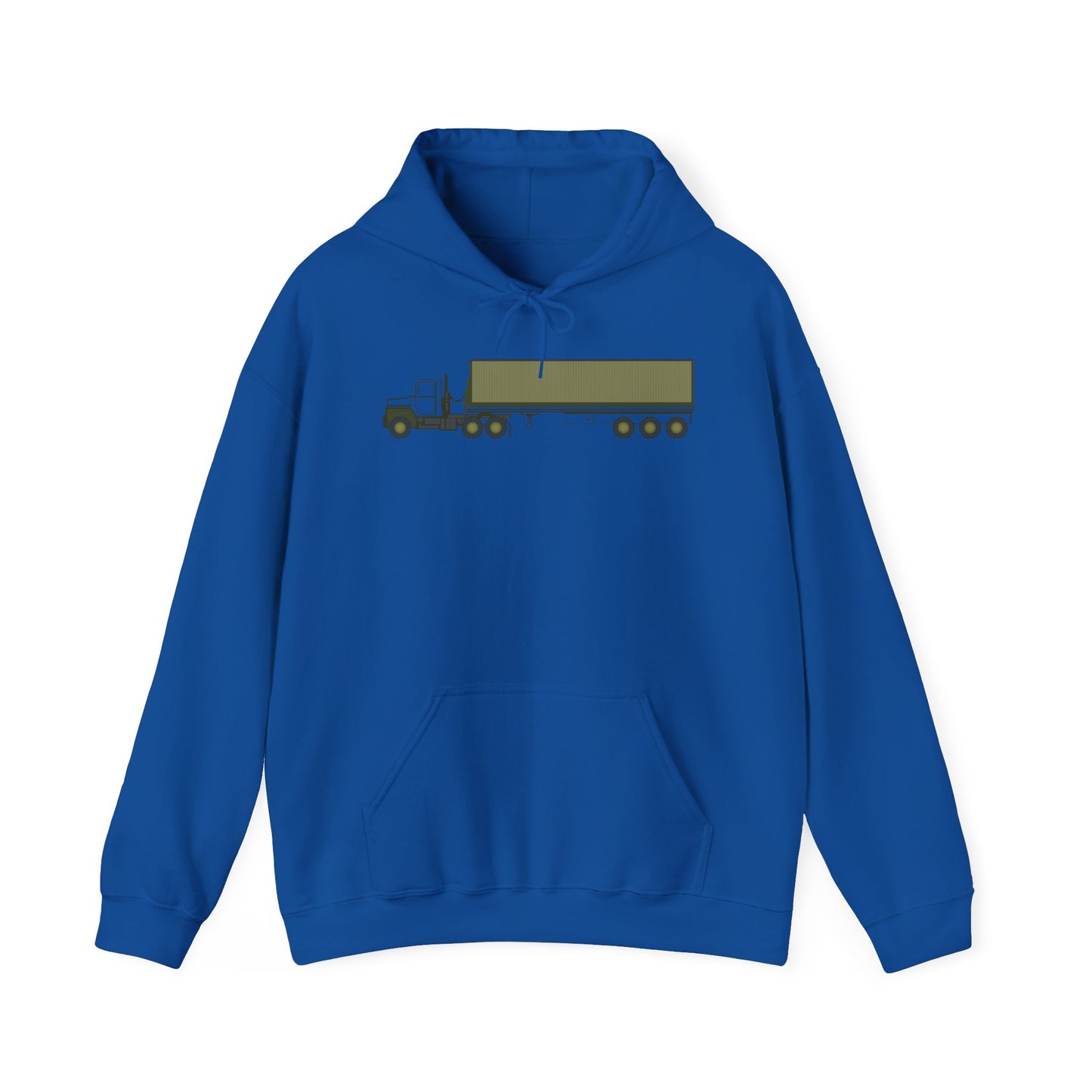 Unisex Heavy Blend Hooded Sweatshirt - Vehicle - M915 Tractor with M872 - 40 Ft Container - Side X 300