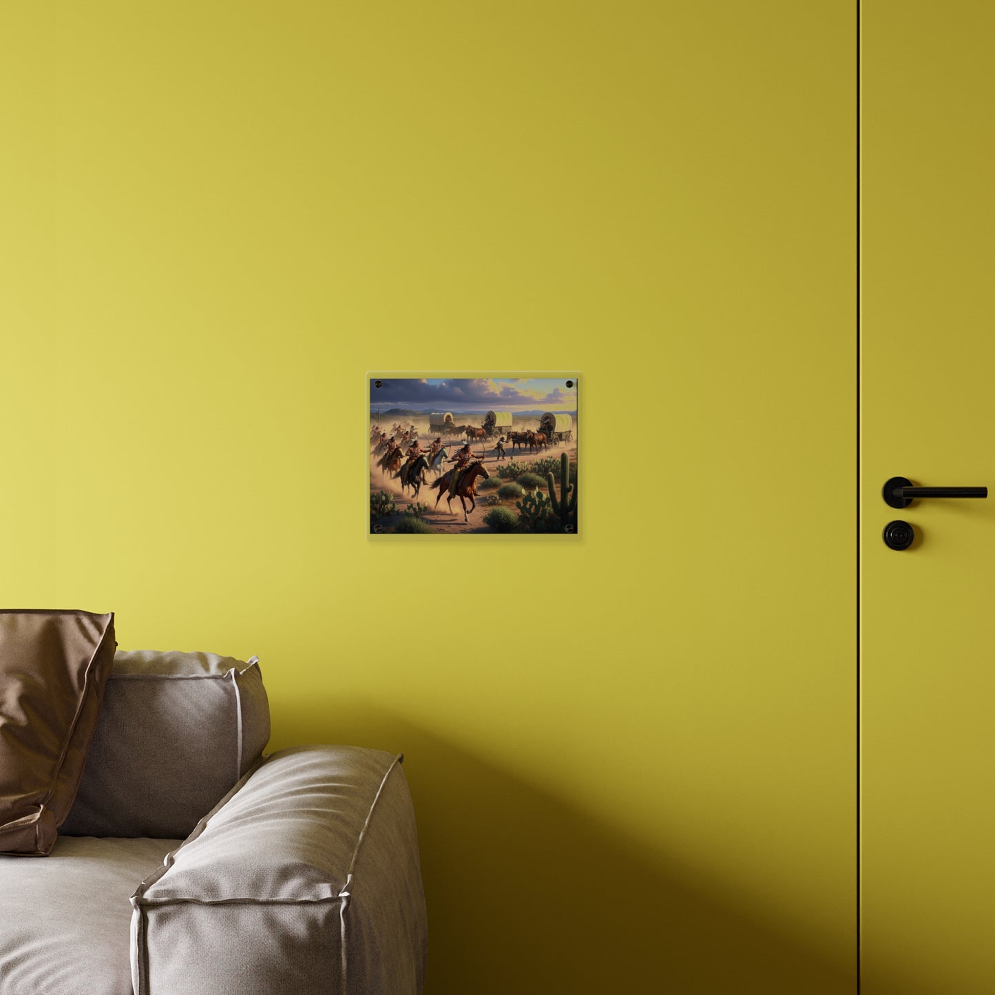 Acrylic Wall Art Panel - Apache Indians attacking a wagon train