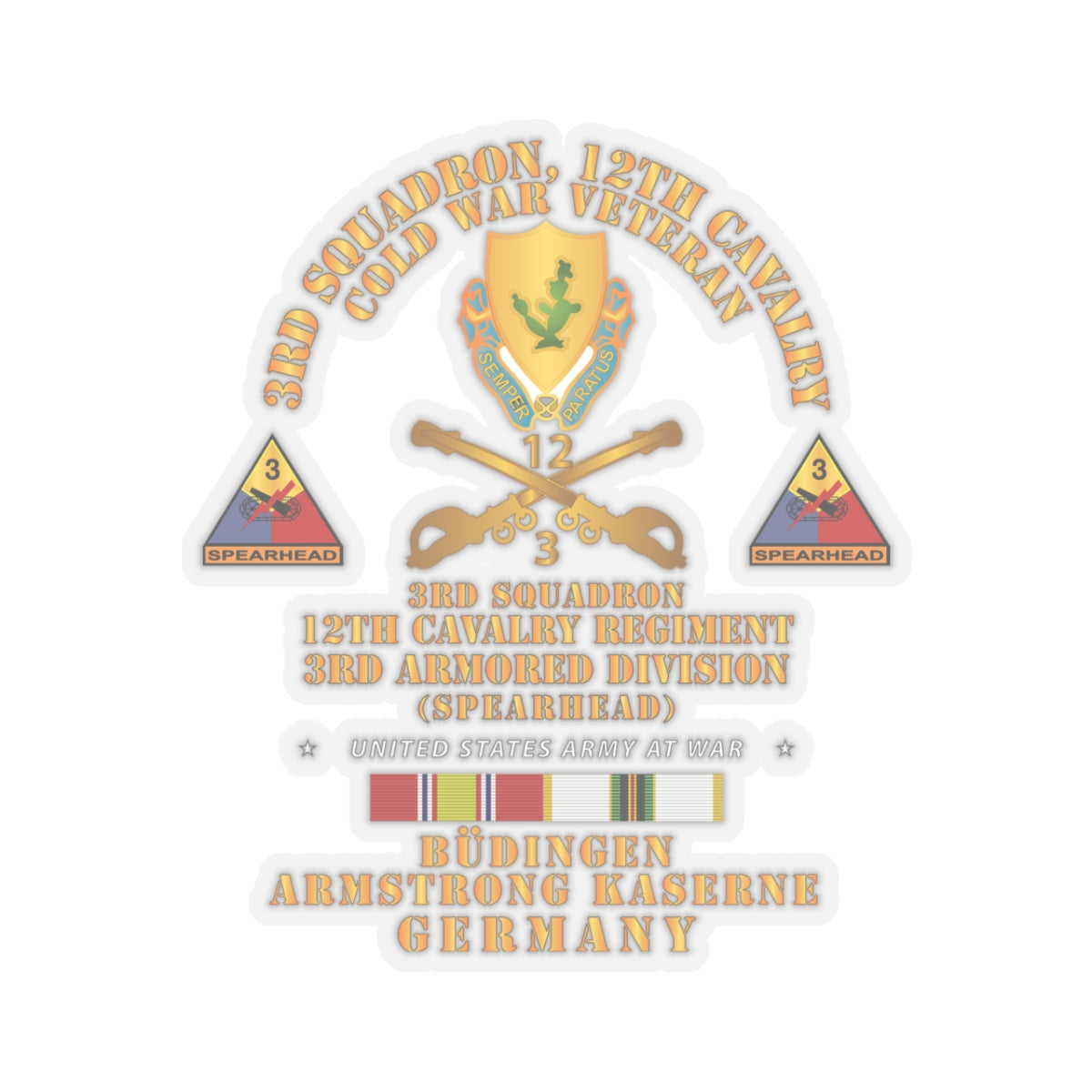 Kiss-Cut Stickers - 3rd Sqdn 12 Cav - 3rd AD - Budingen Germany Cold War