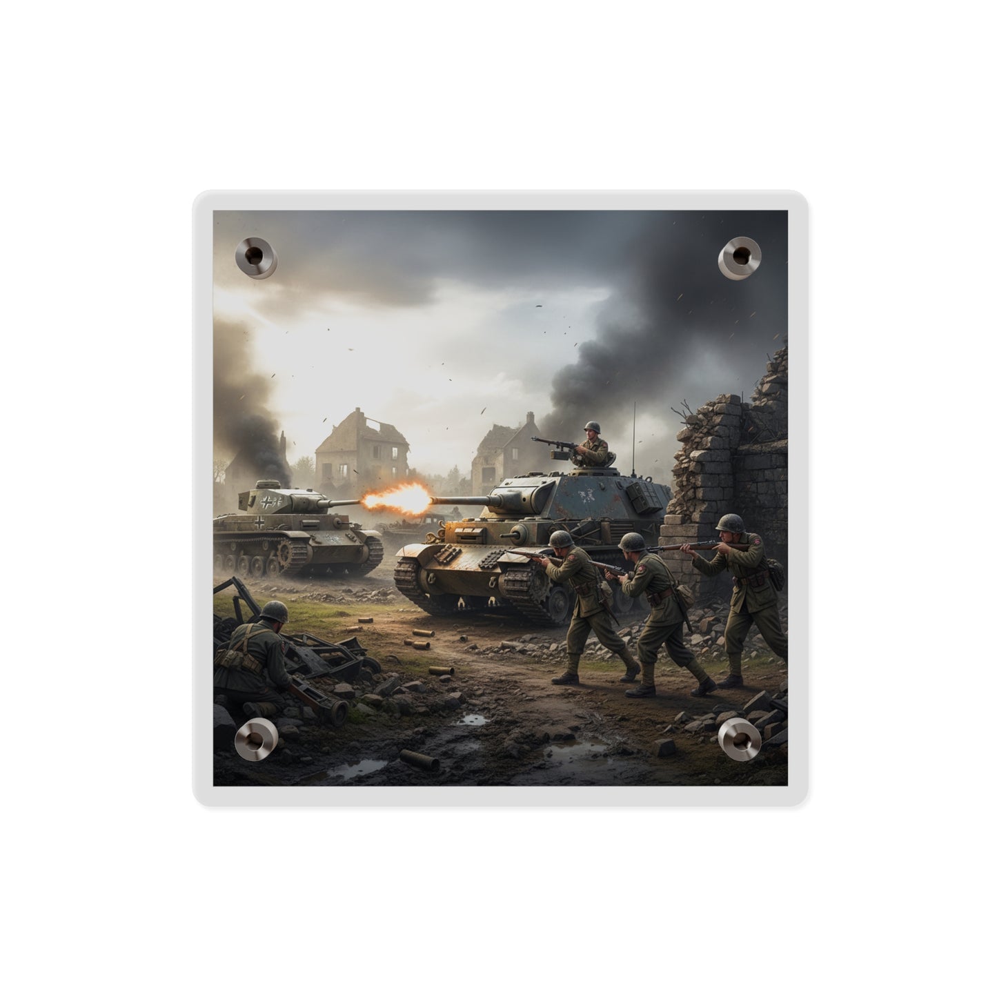 Acrylic Wall Art Panel - Tank Destroyer - M10 Wolverine vs German Panzer Tank