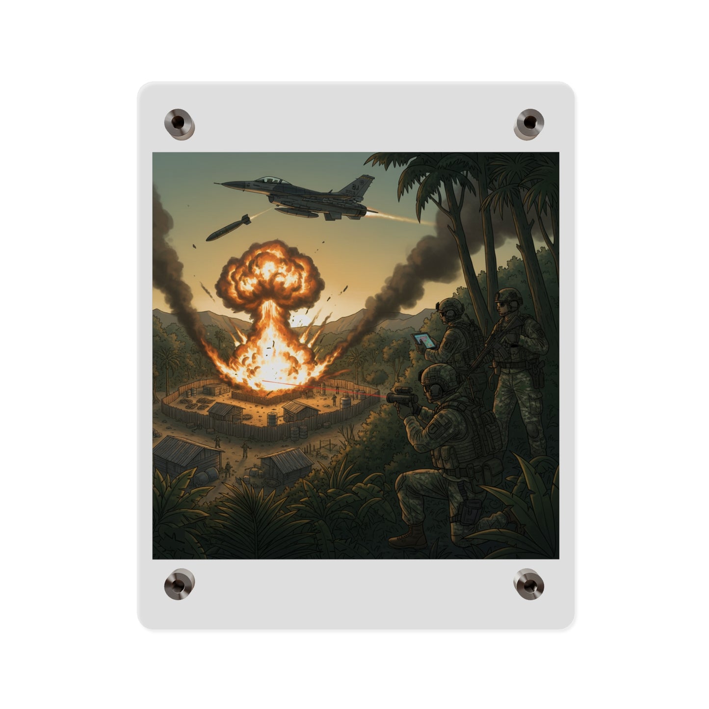 Acrylic Wall Art Panel - Jungle Drug Lab Destruction w Explosions