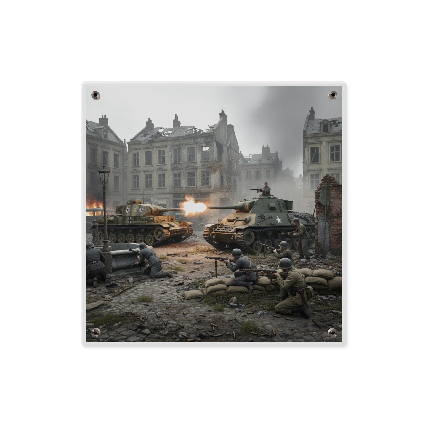Acrylic Wall Art Panel - US Tank Destroyer - M10 Wolverine Battles a German Panzer Tank