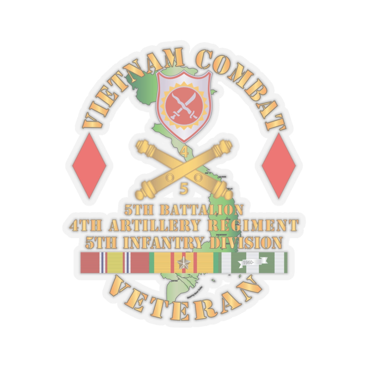 Kiss-Cut Stickers - Vietnam Combat Vet - 5th Bn 4th Artillery - 5th Inf Div
