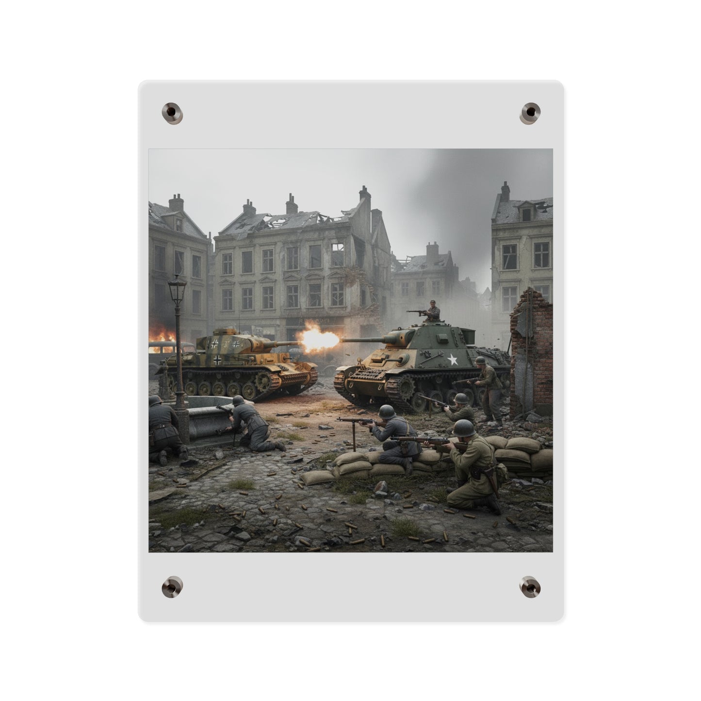 Acrylic Wall Art Panel - US Tank Destroyer - M10 Wolverine Battles a German Panzer Tank
